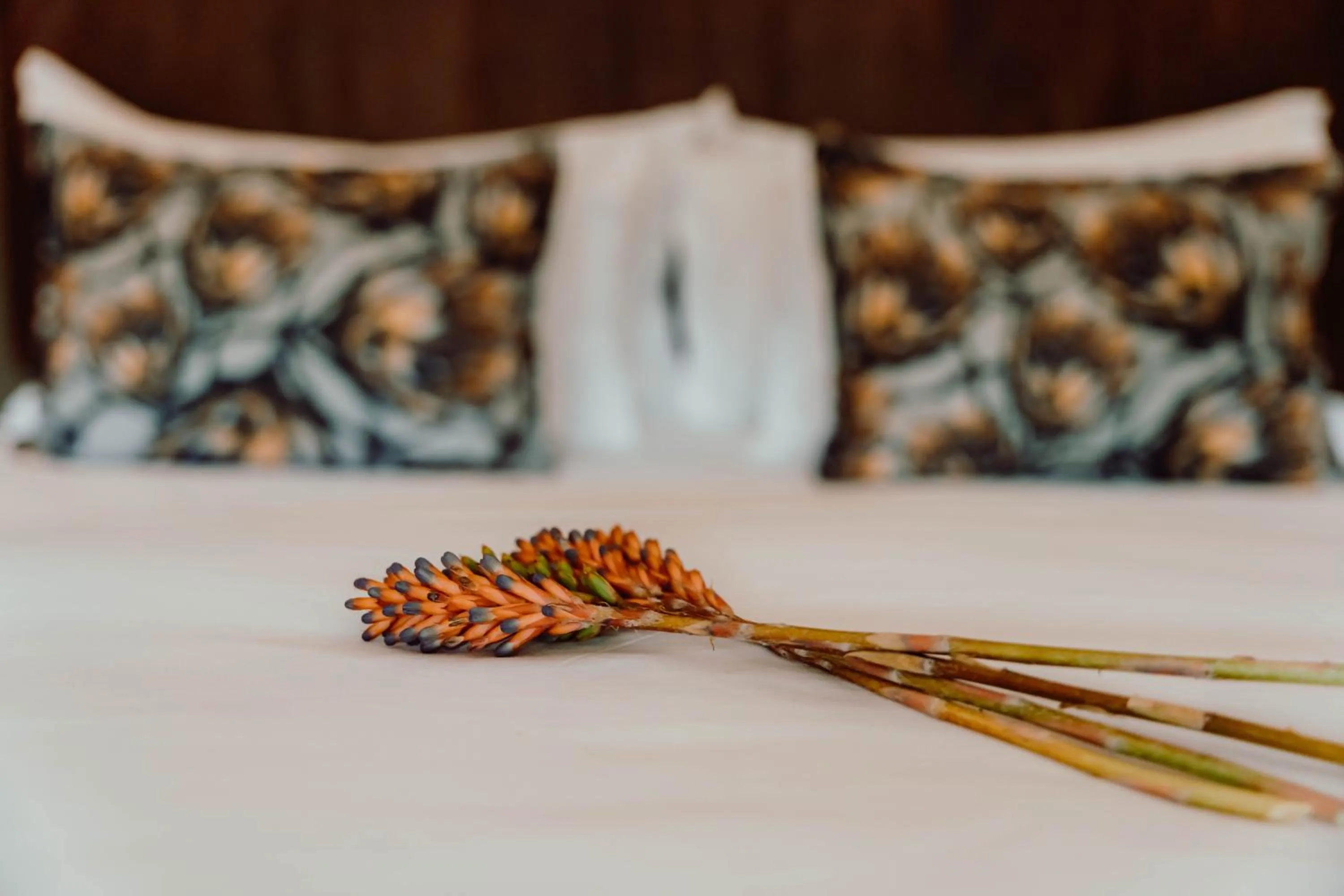 Decorative detail, Bed in Bambuu Lakeside Lodge
