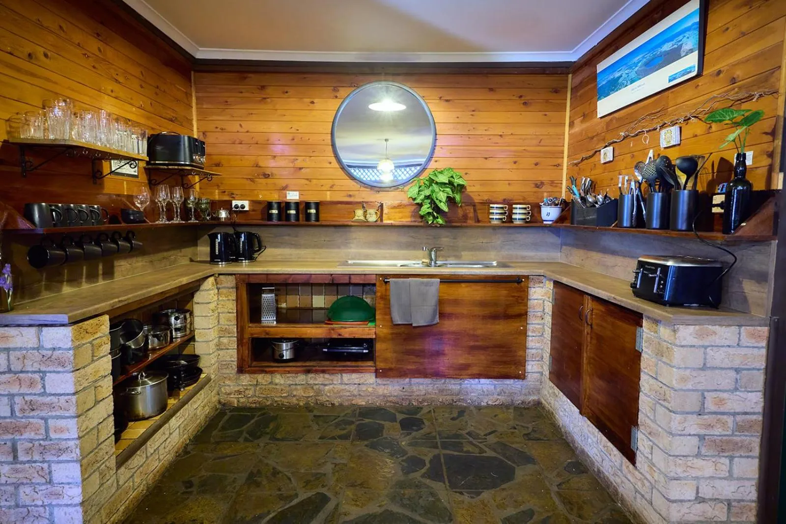 Communal kitchen in On The Wallaby Eco Lodge