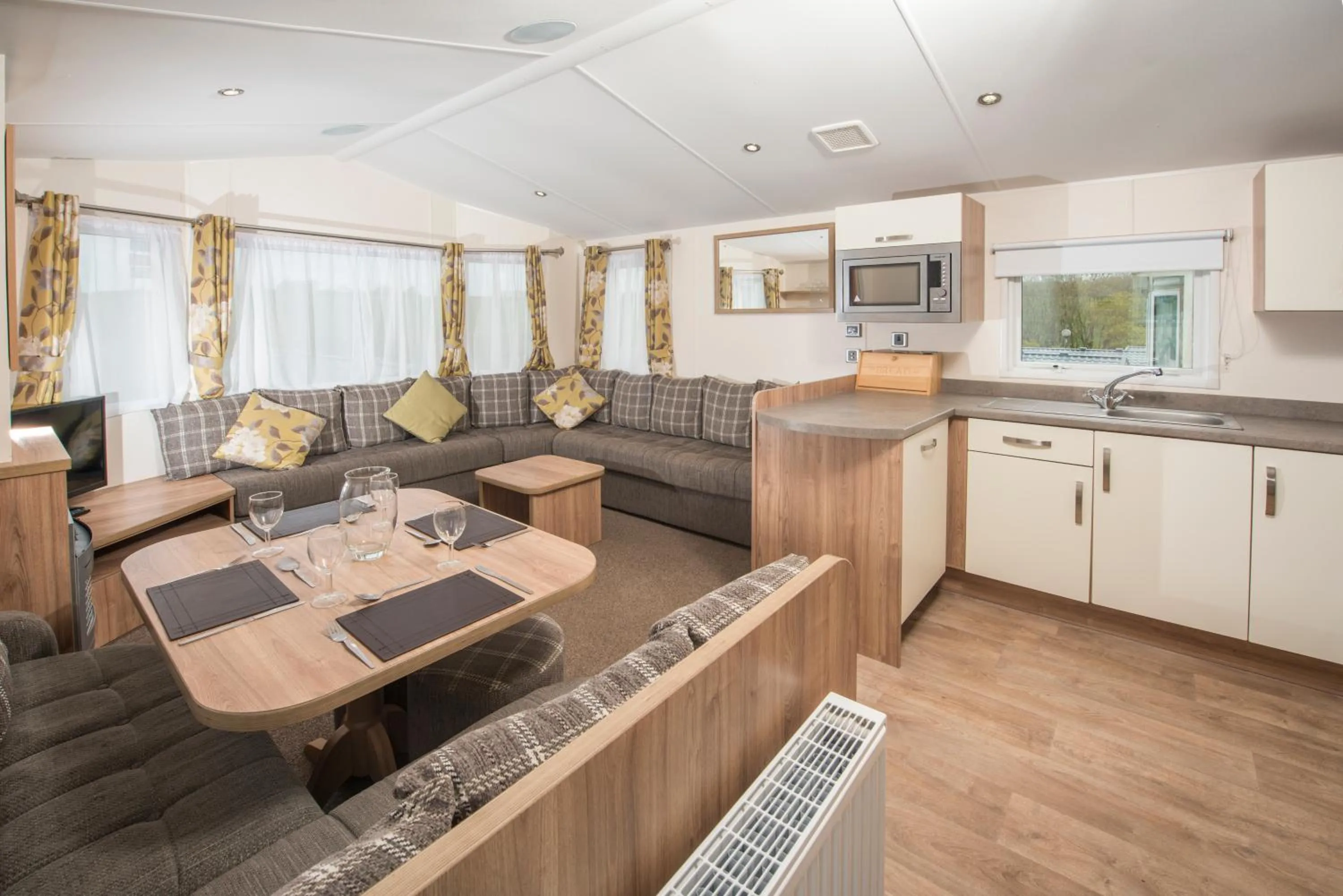 Living room in Widemouth Bay Caravan Park
