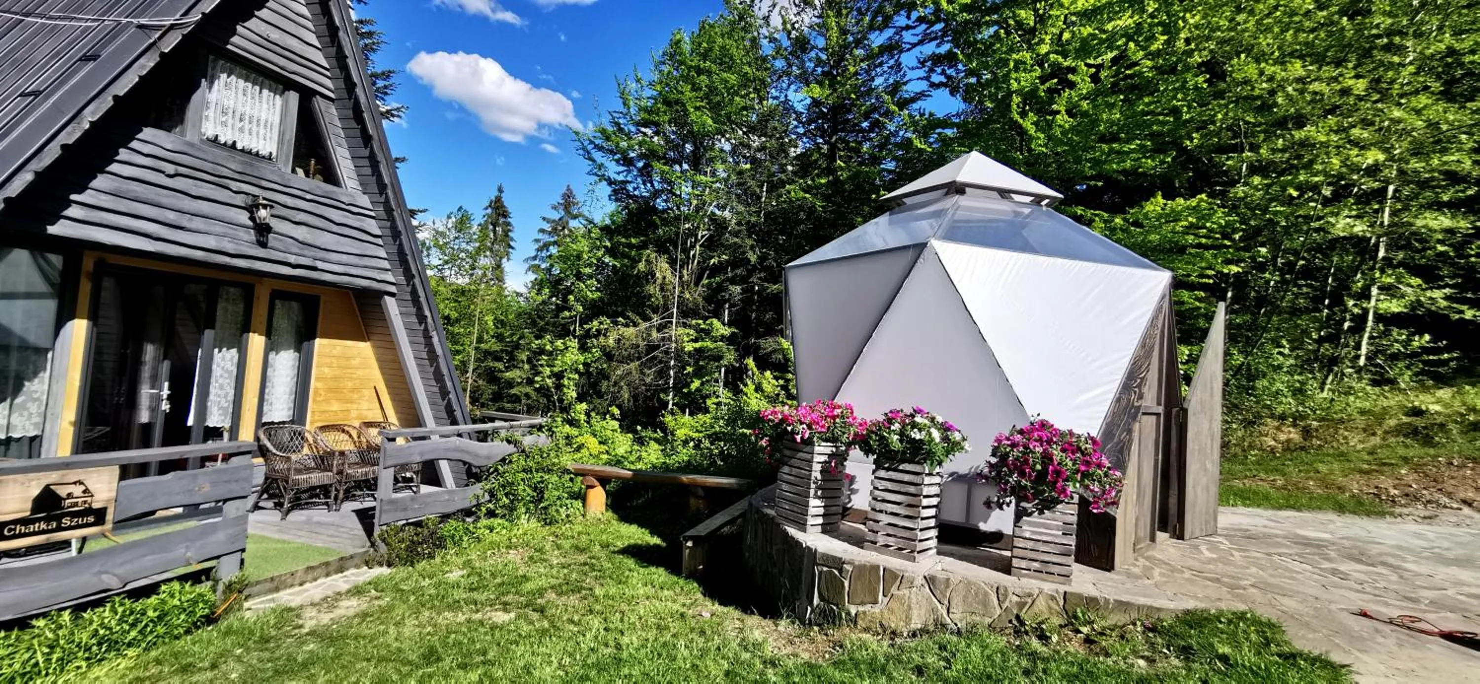Balcony/Terrace in Osada pod Beskidem- chatki całoroczne