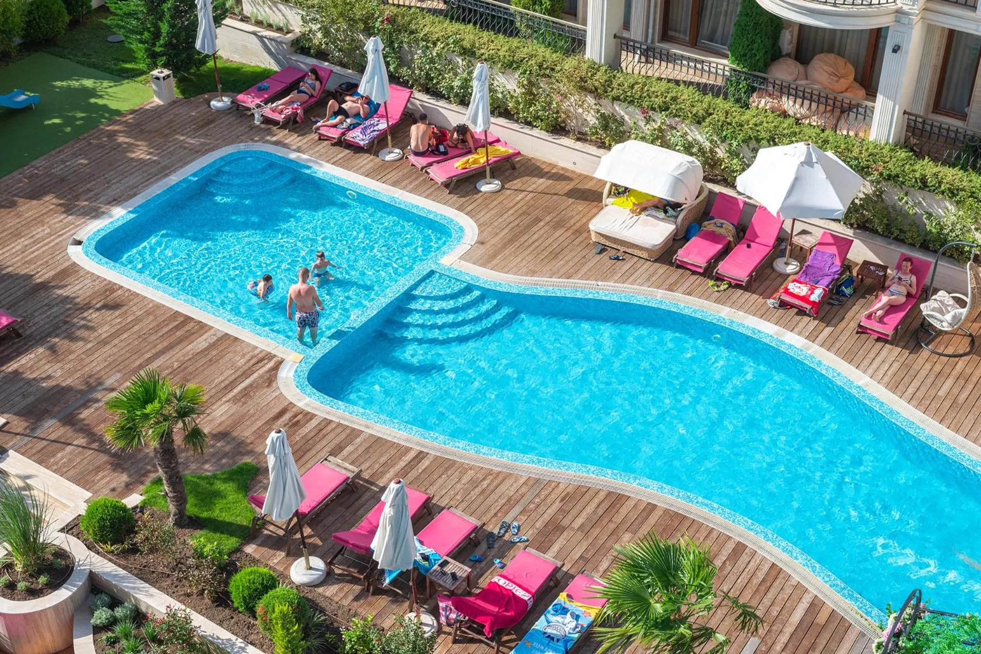 Pool view in Harmony Suites Saint Vlas