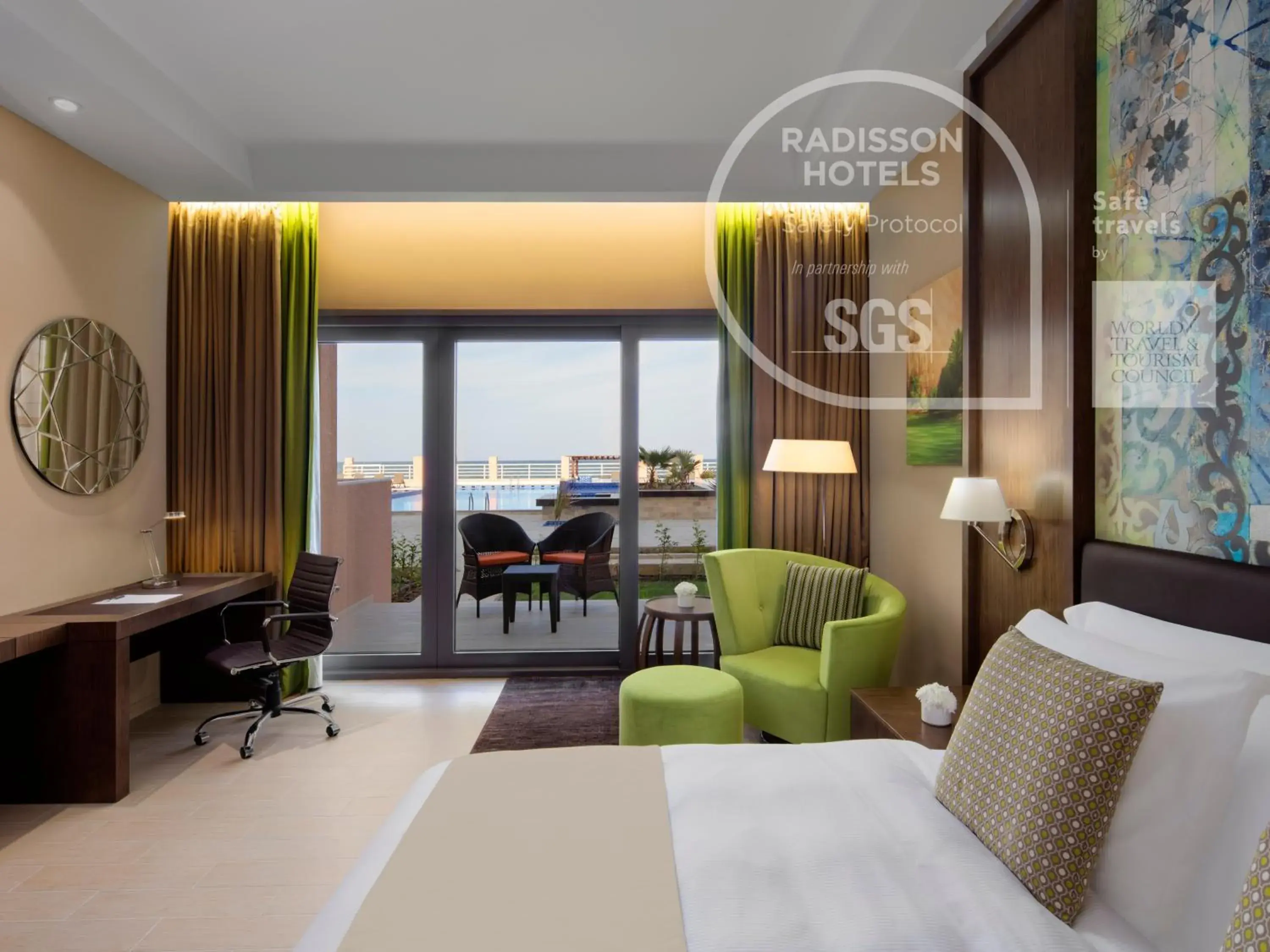 Pool view, Bed in Radisson Blu Hotel & Resort, Sohar Pool view, Bed in Radisson Blu Hotel & Resort, Sohar