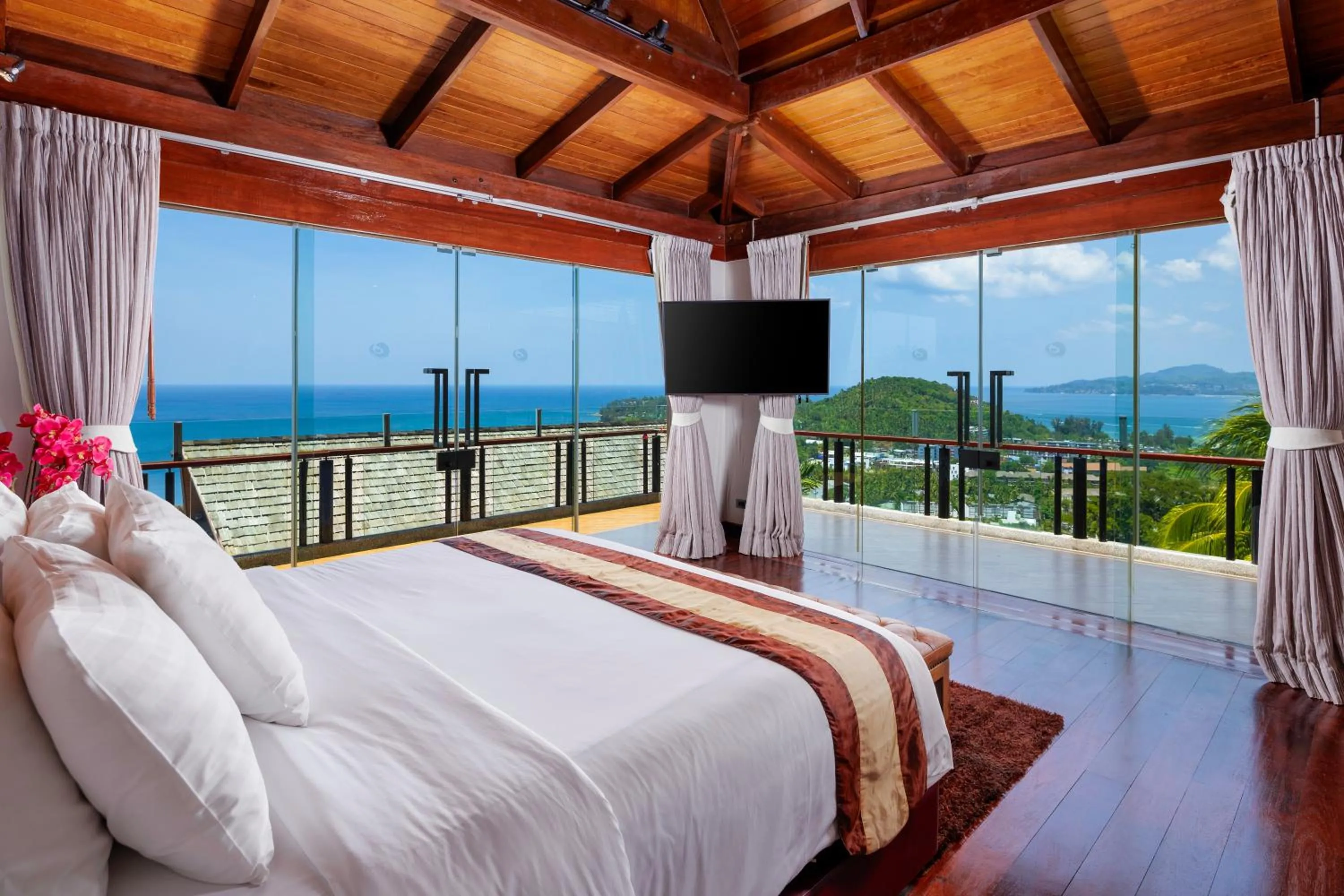 TV and multimedia, Bed in Luxury 4 pool Seaview 6 bedroom Villa on Surin Hill