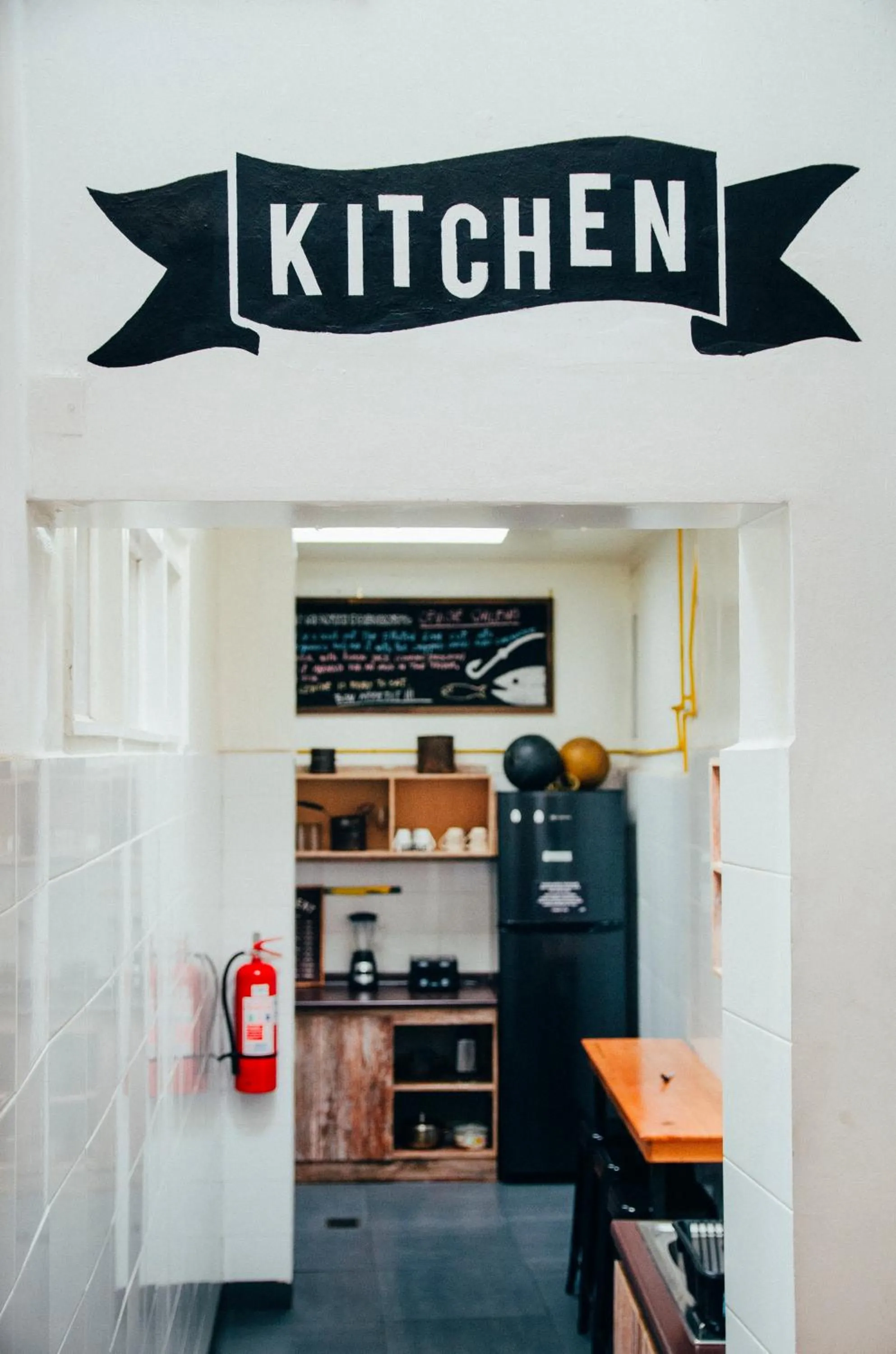 Communal kitchen in La Joya Hostel
