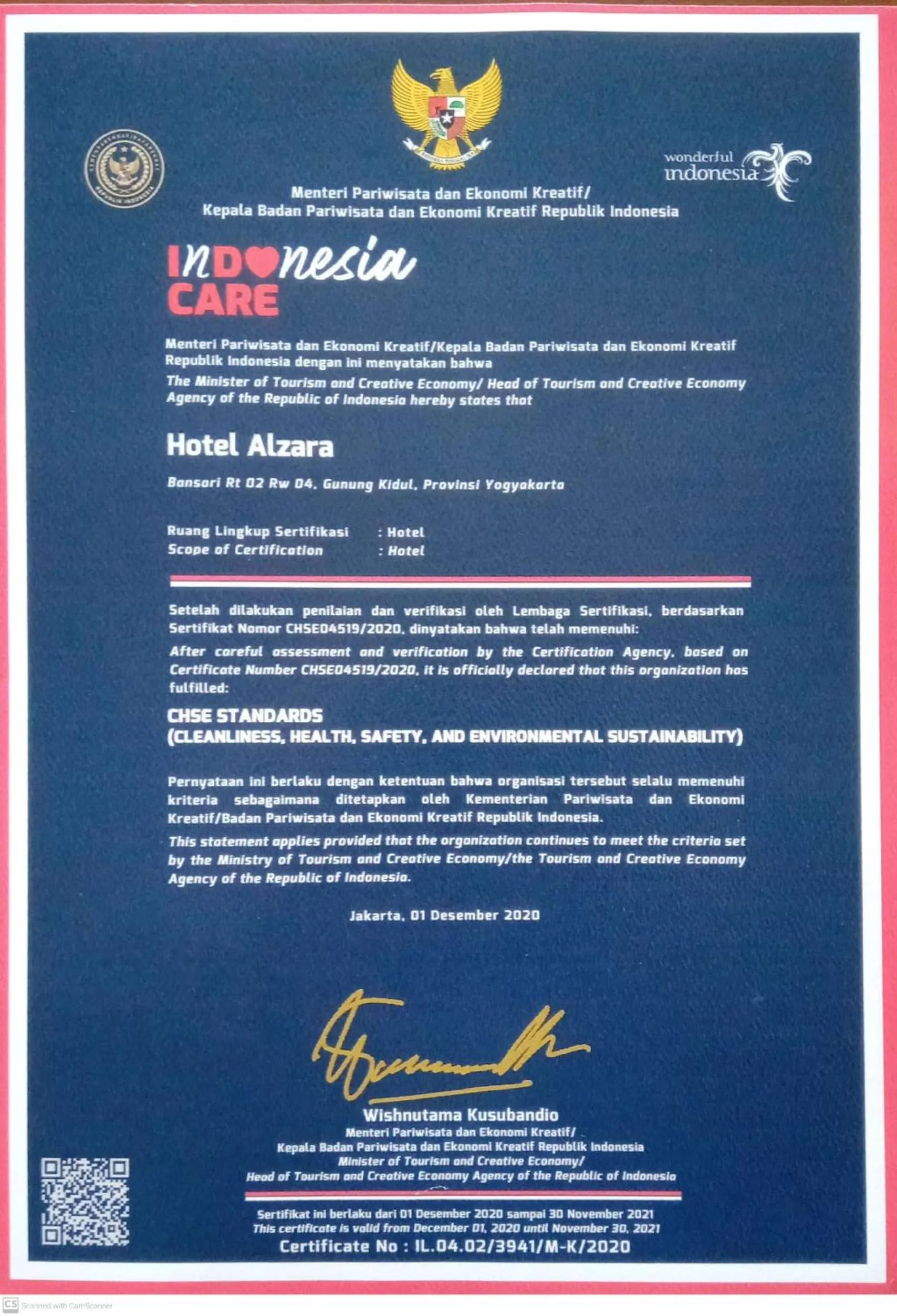 Certificate/Award in Alzara Hotel Syariah