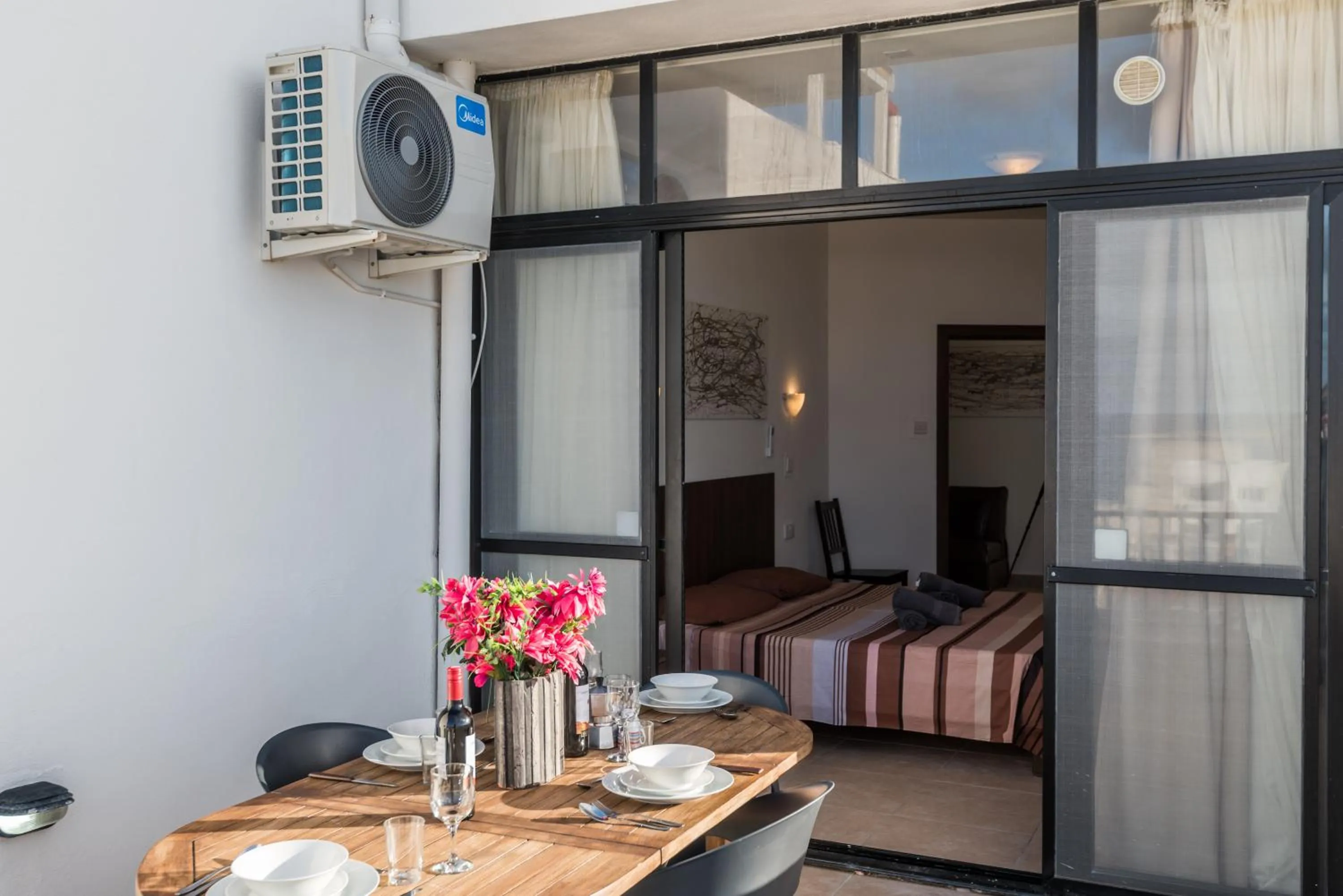 Balcony/Terrace, Bed in Seashells 2 bedroom Apartment with sunny terrace with stunning sea views - by Getawaysmalta