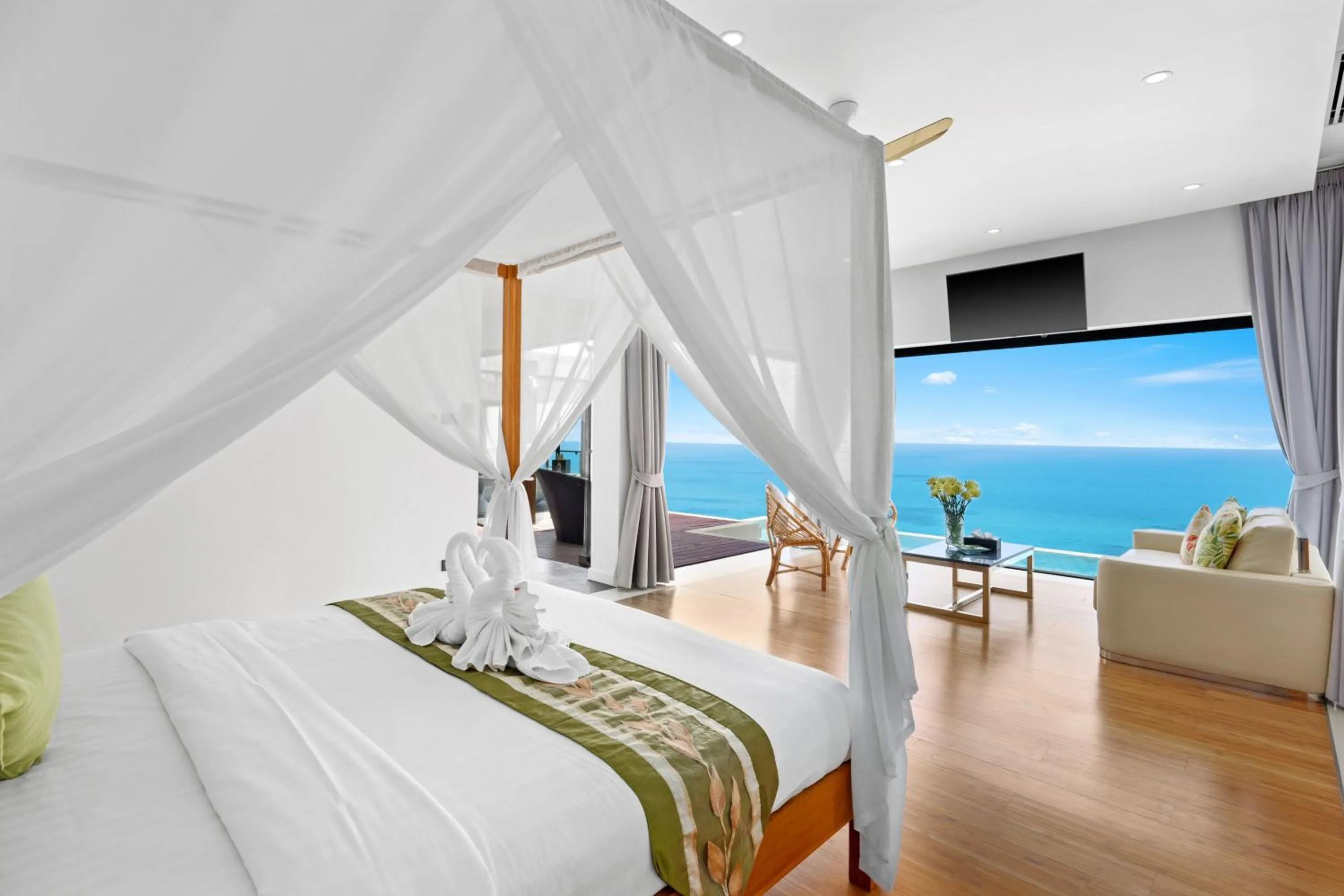 View (from property/room), Bed in Karpe Diem Villa - Twin Infinity Pools