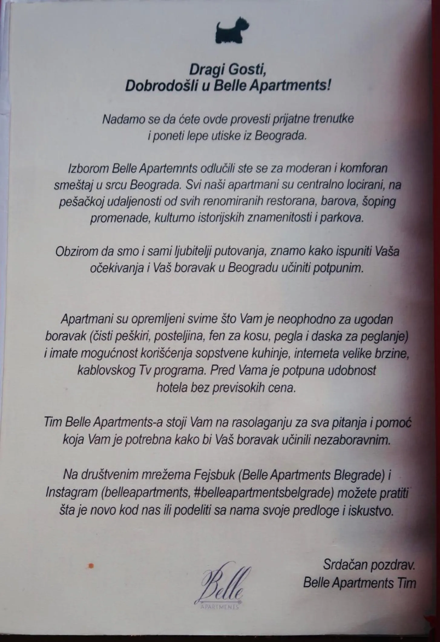 Logo/Certificate/Sign in Belle Apartments - Obilicev Venac