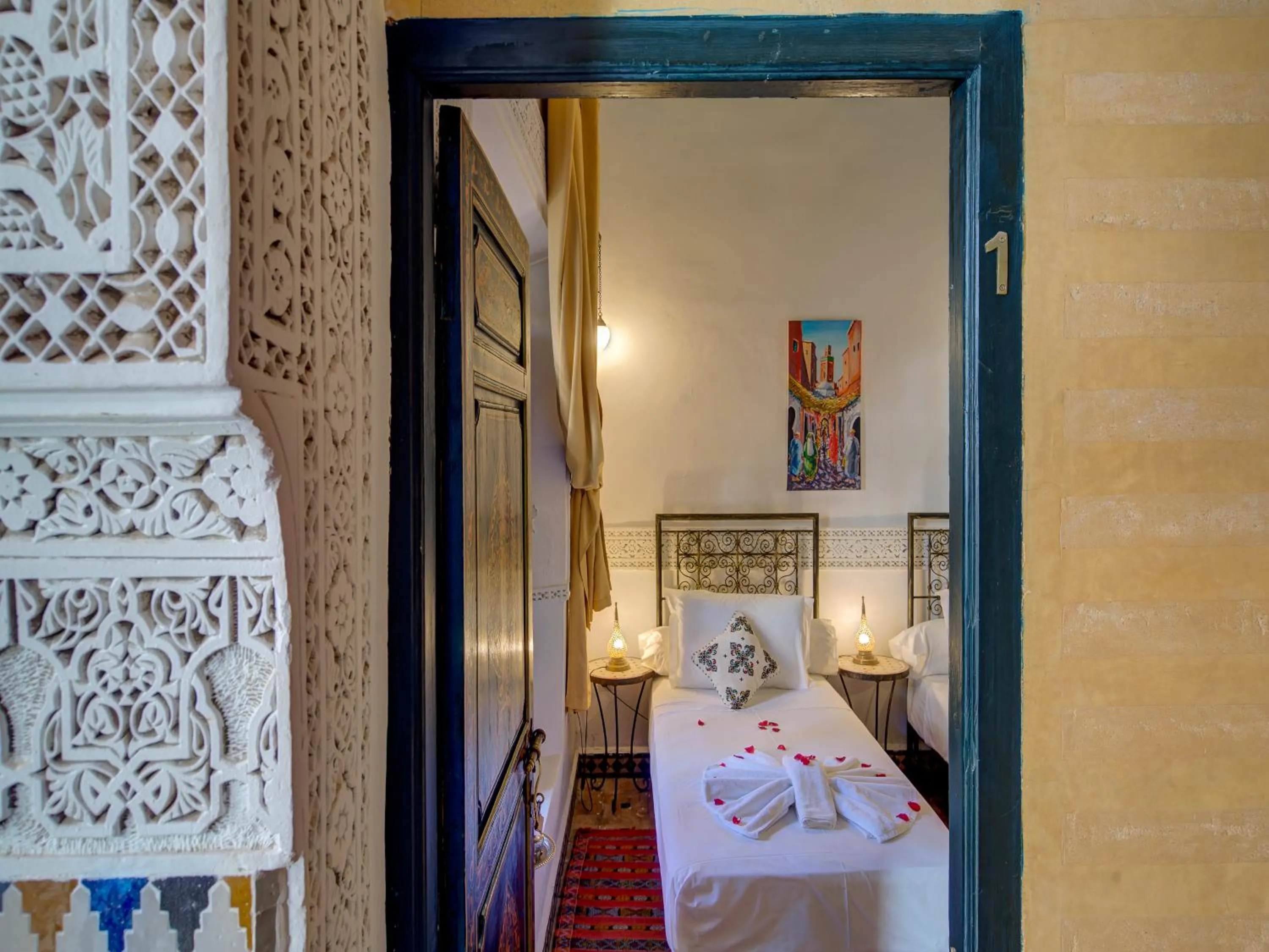 Decorative detail, Bed in Palais Tinmel Marrakech