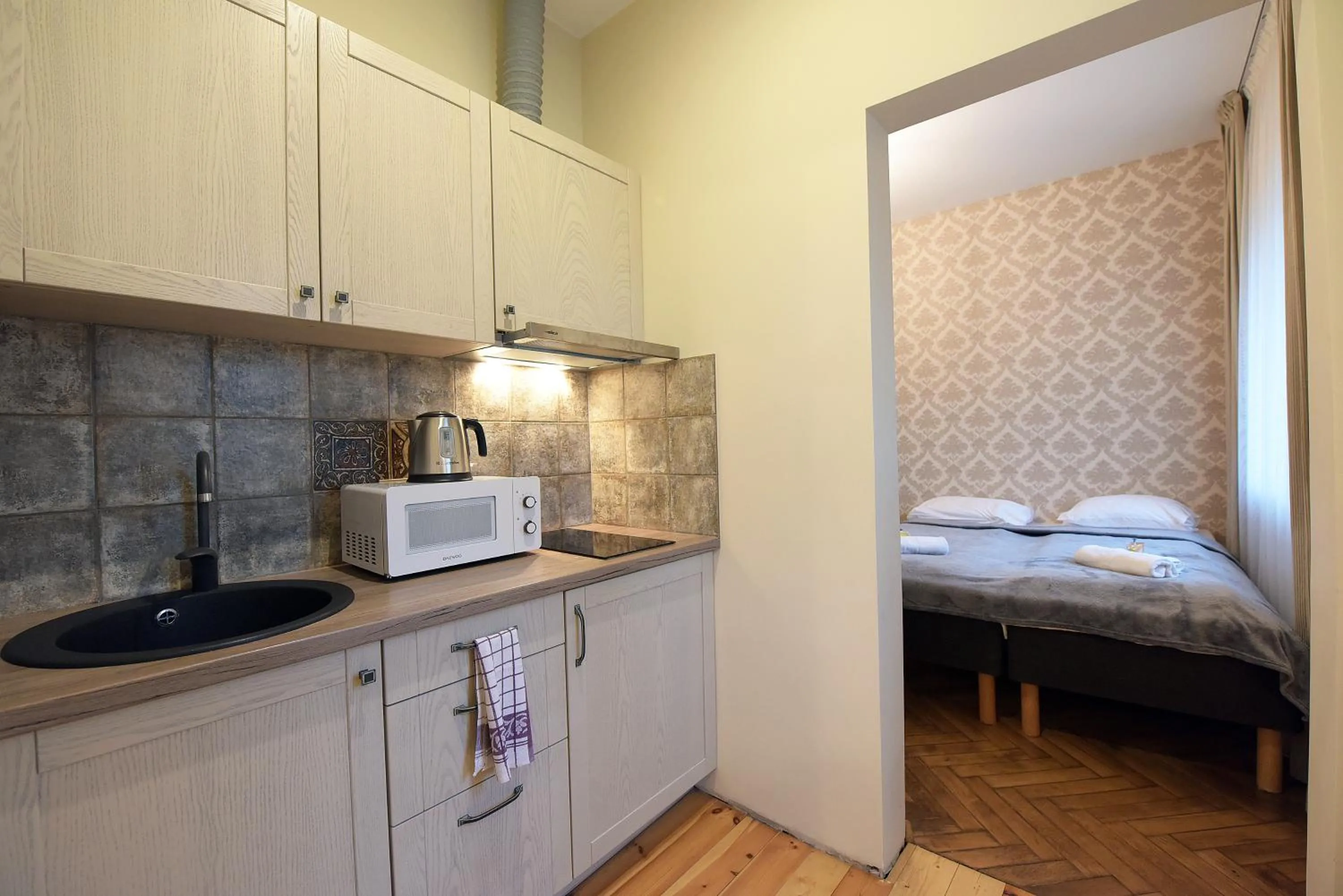 Kitchen or kitchenette, Bed in KUBU namai
