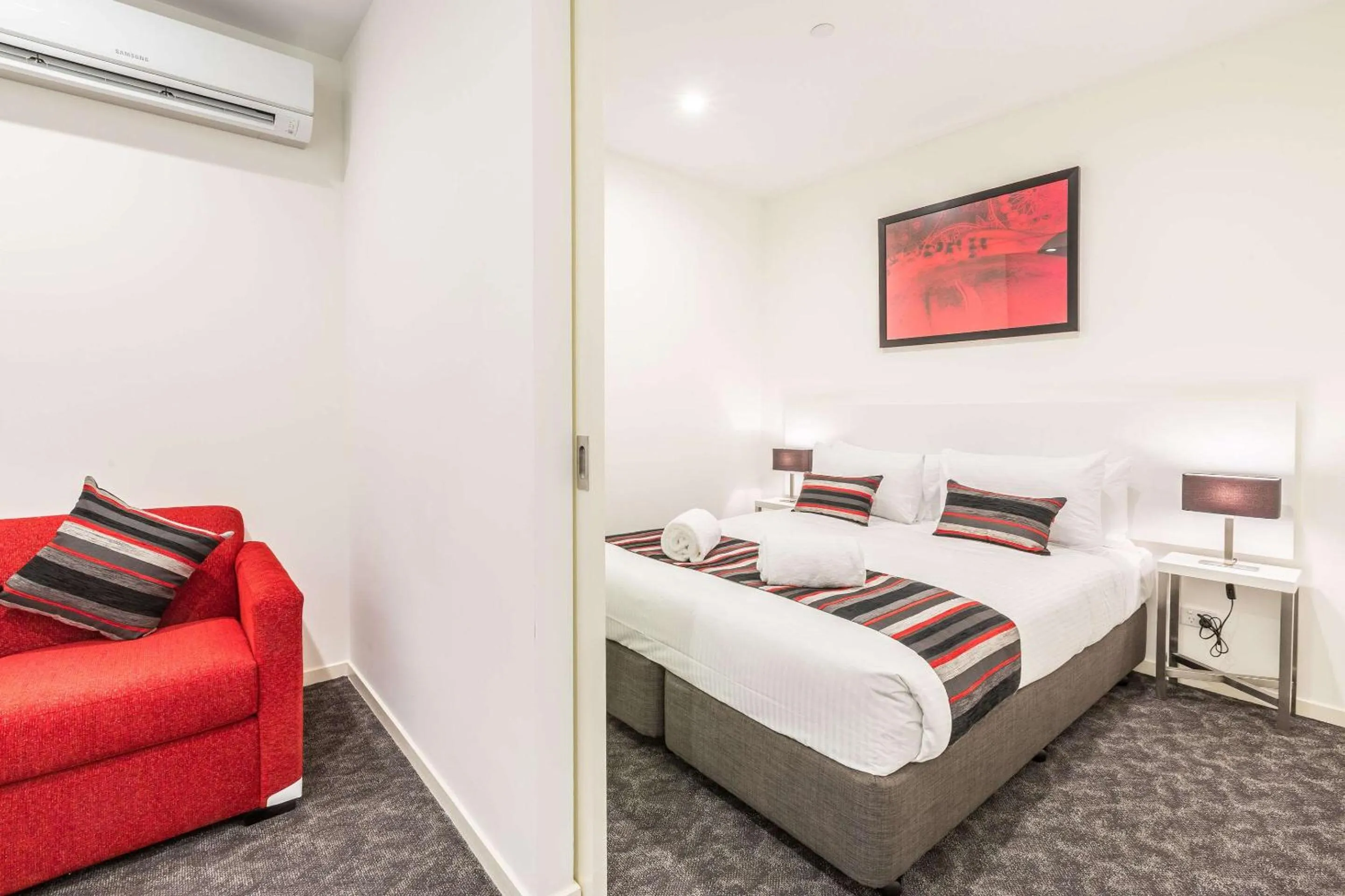 Bedroom, Bed in Comfort Apartments Box Hill