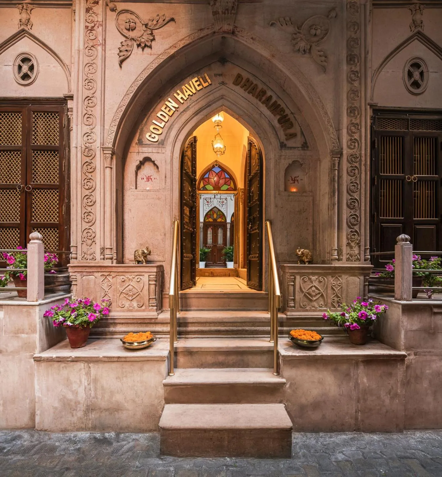 Facade/entrance in Haveli Dharampura & Golden Haveli- UNESCO awarded Boutique Heritage Hotel