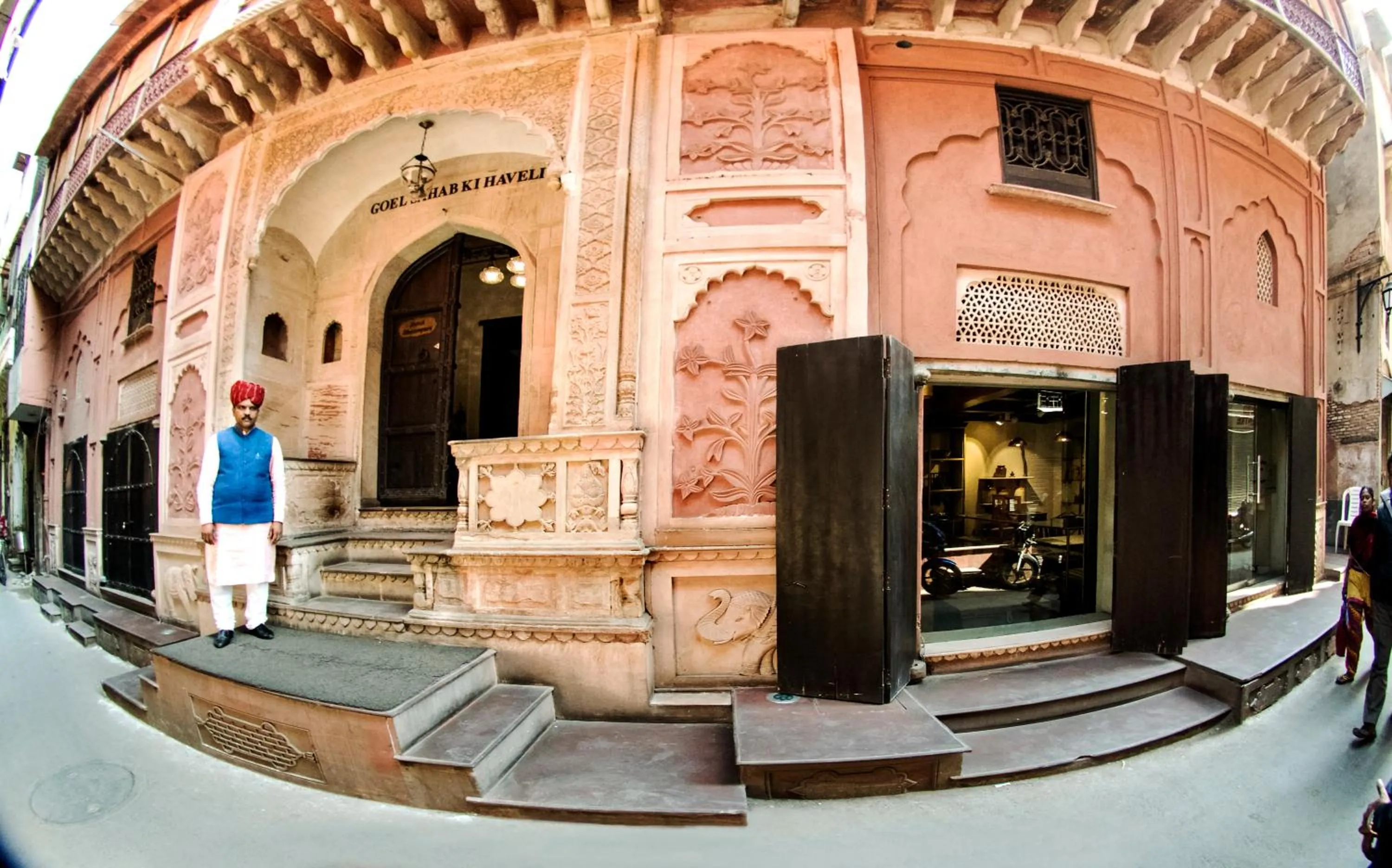 Facade/entrance in Haveli Dharampura & Golden Haveli- UNESCO awarded Boutique Heritage Hotel