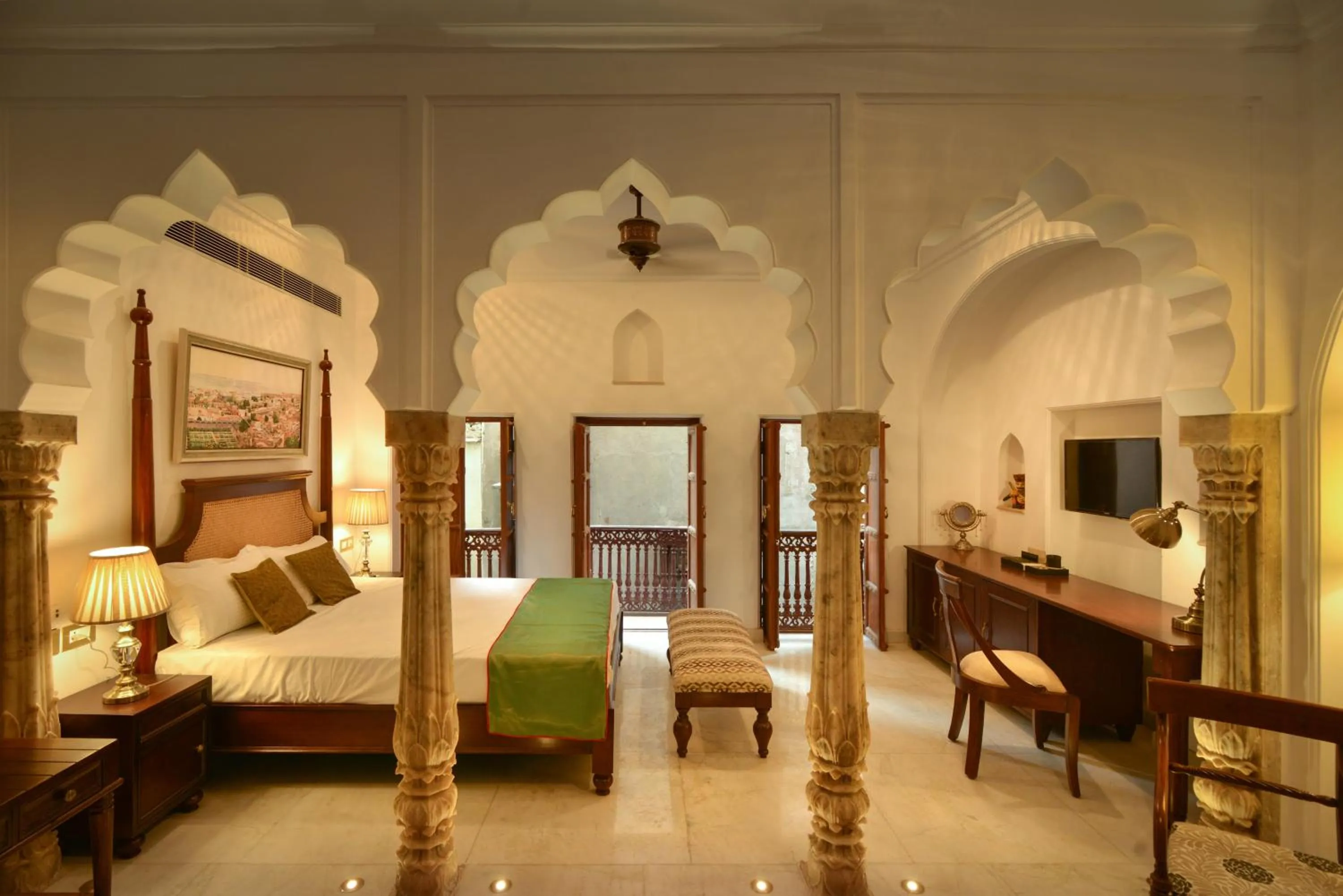 Photo of the whole room, Bed in Haveli Dharampura & Golden Haveli- UNESCO awarded Boutique Heritage Hotel
