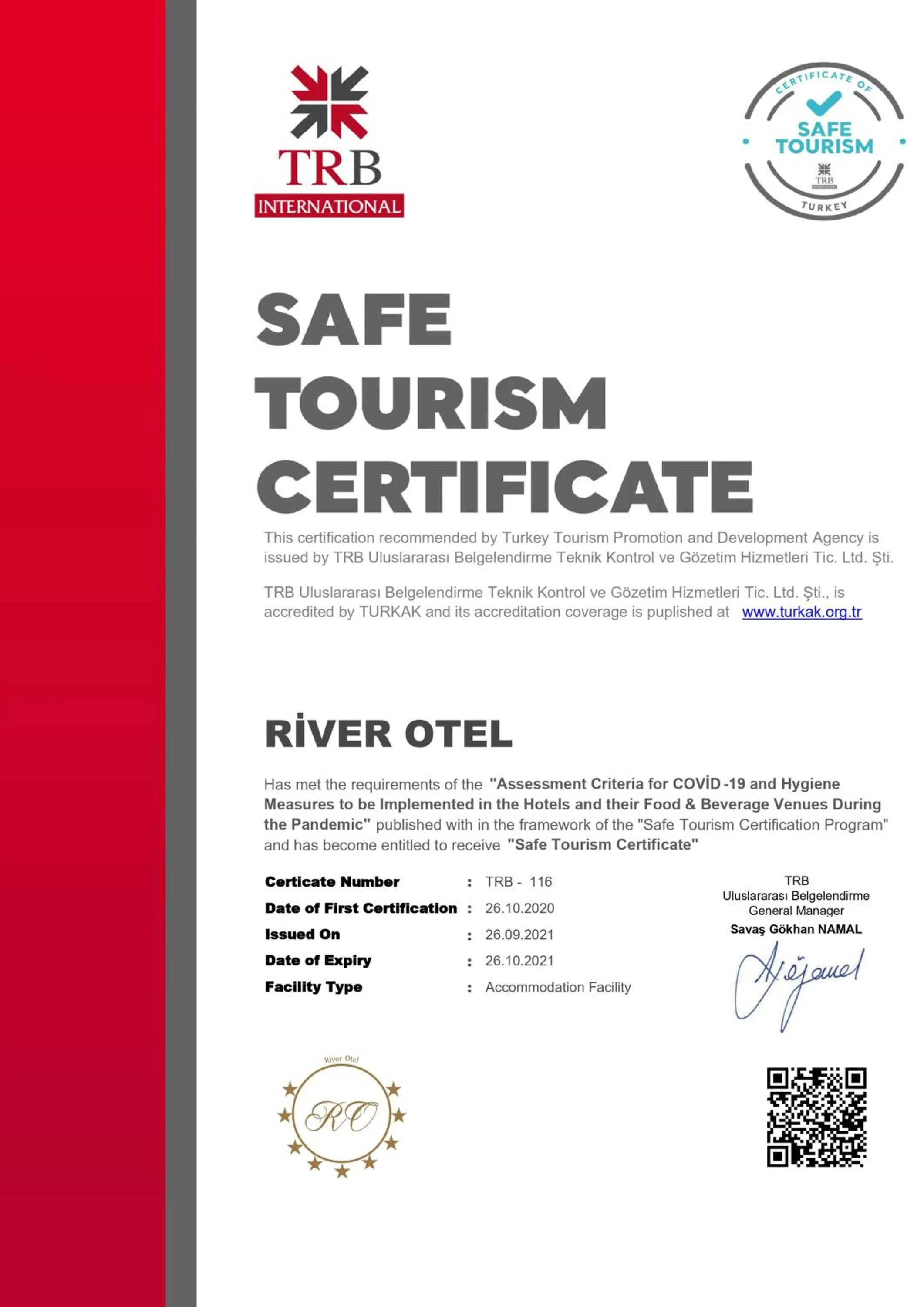 Certificate/Award in Istanbul River Hotel