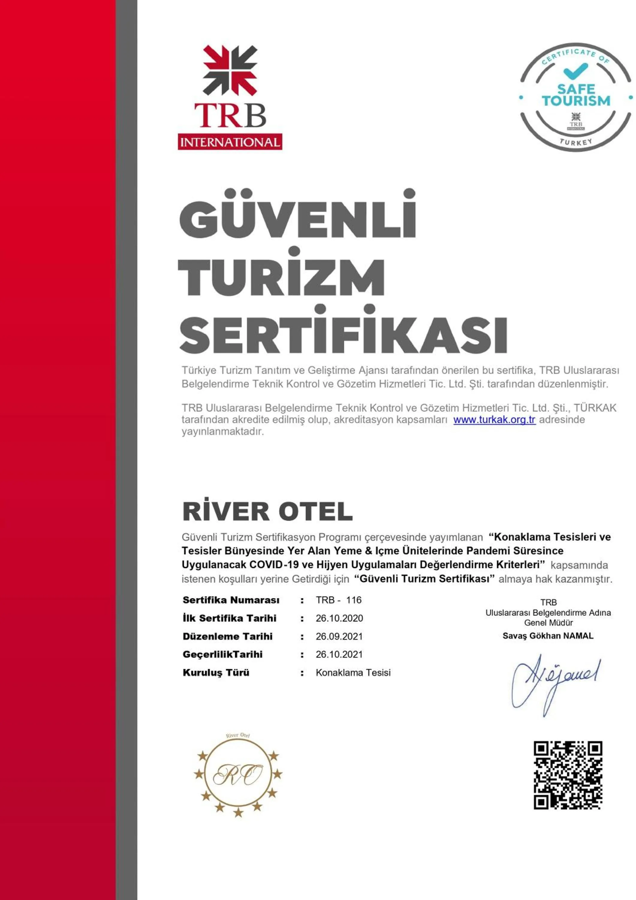 Certificate/Award in Istanbul River Hotel