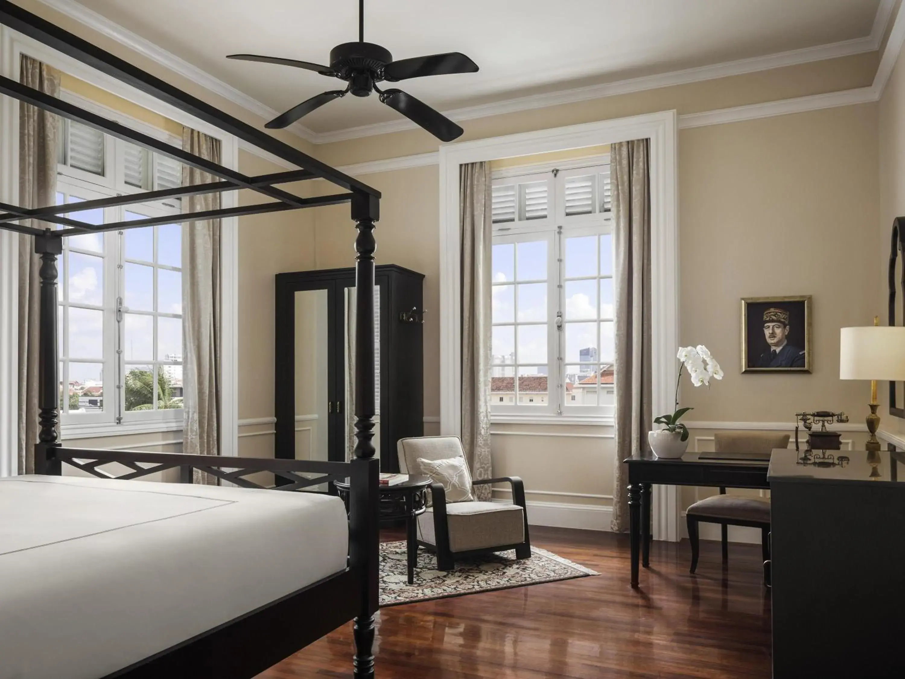 Bedroom, Bed in Raffles Hotel Le Royal Bedroom, Bed in Raffles Hotel Le Royal