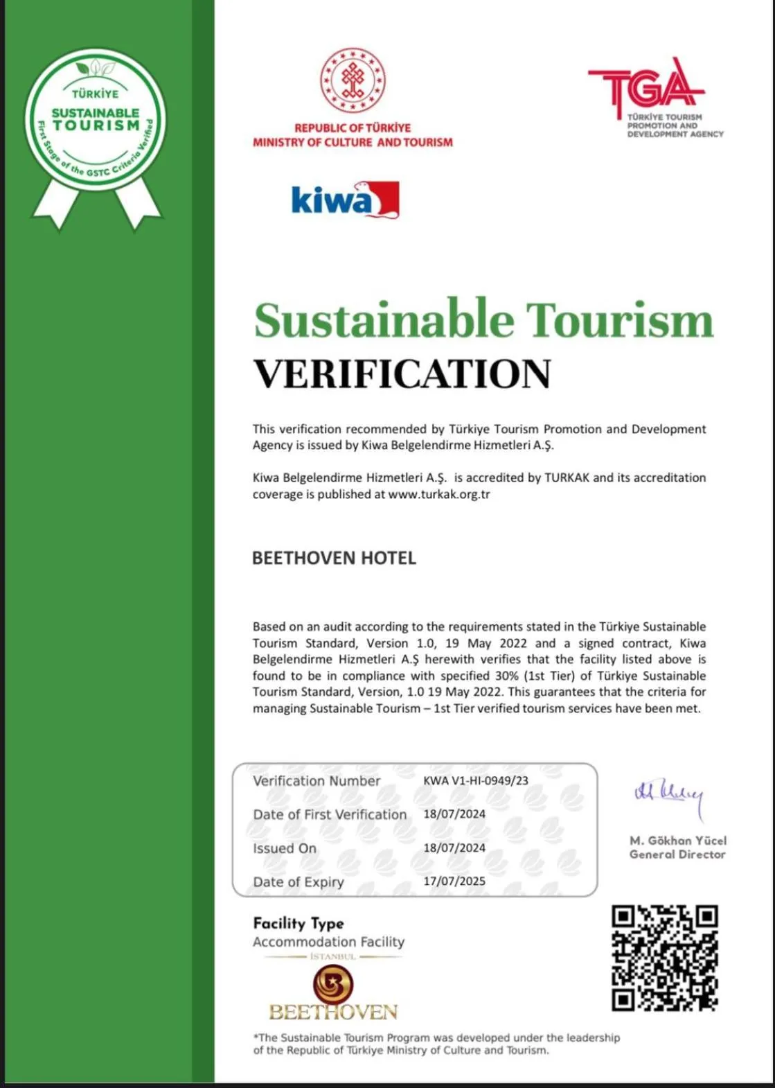 Certificate/Award in Beethoven Hotel - Special Category