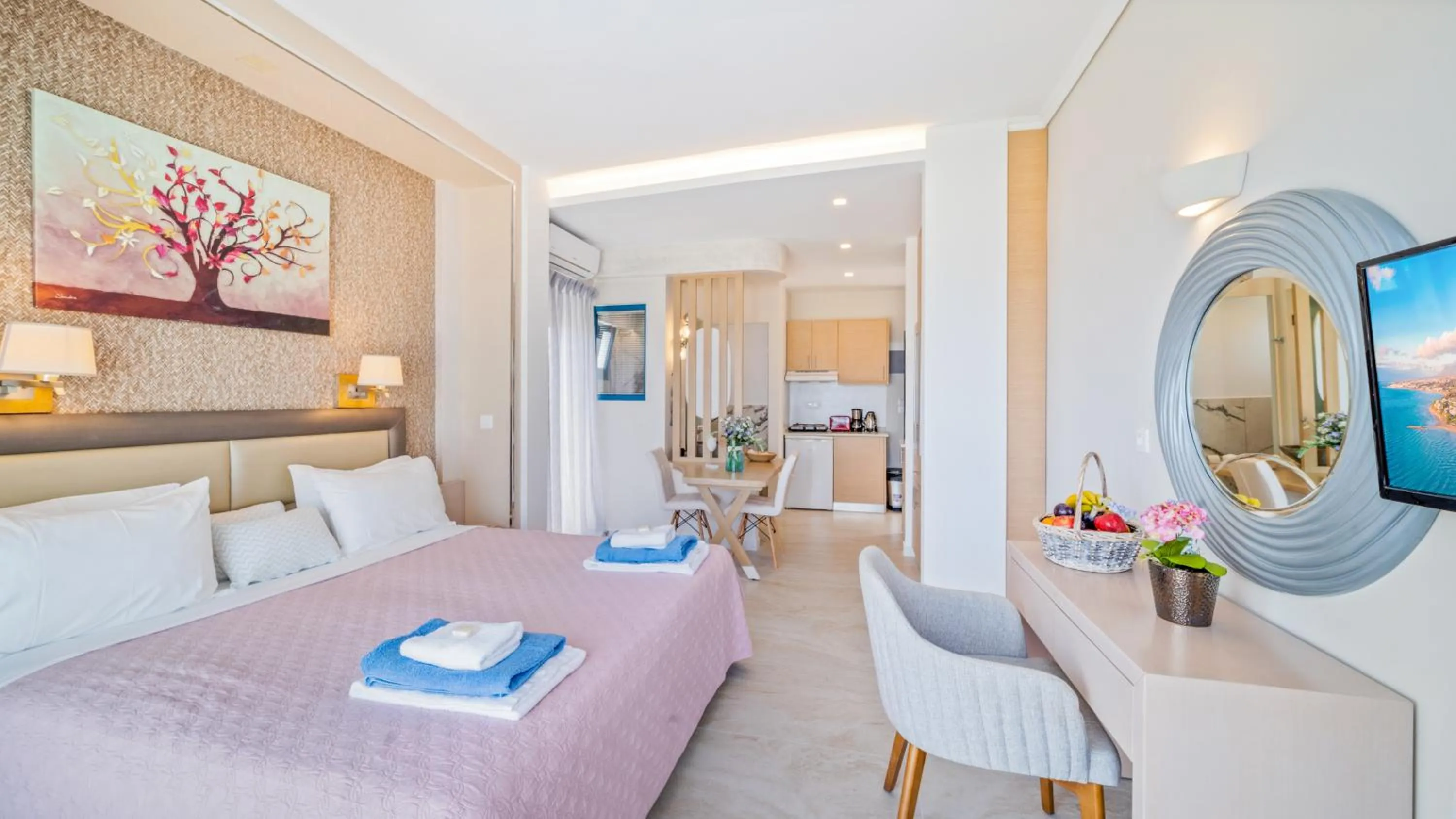 Bedroom, Bed in Pyrgos Beach Hotel Apartments