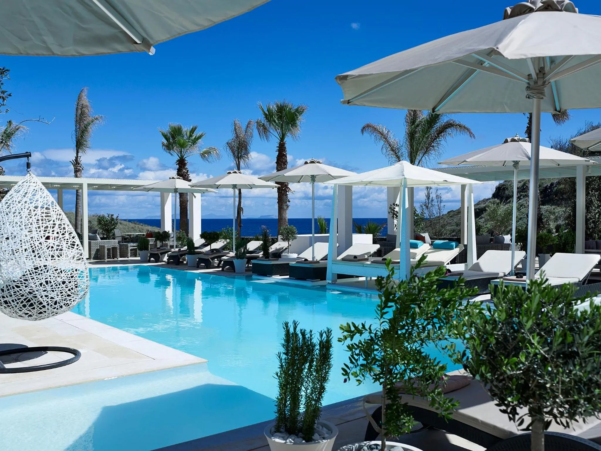 Pool view in Aurora Santorini