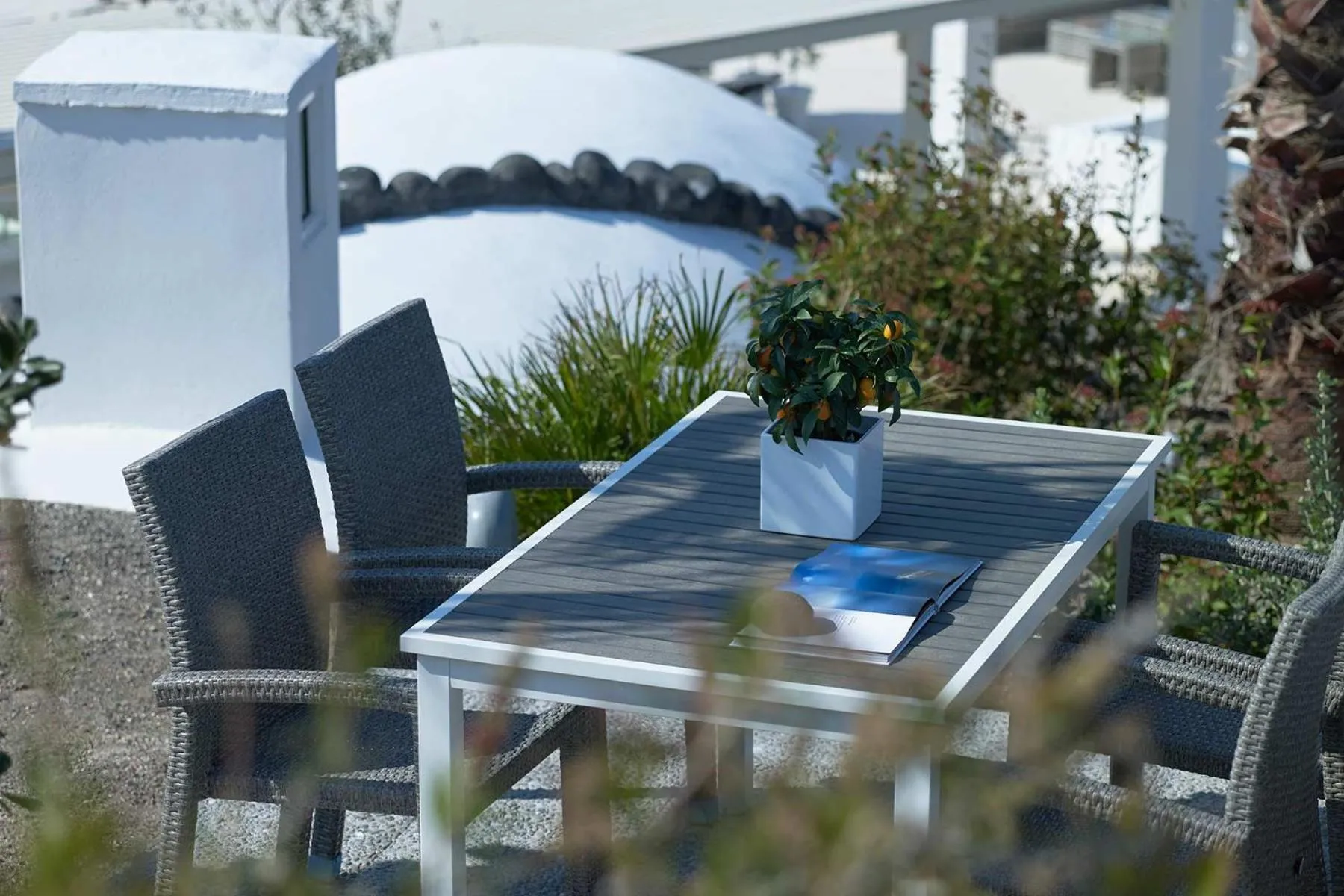 Garden view in Aurora Santorini