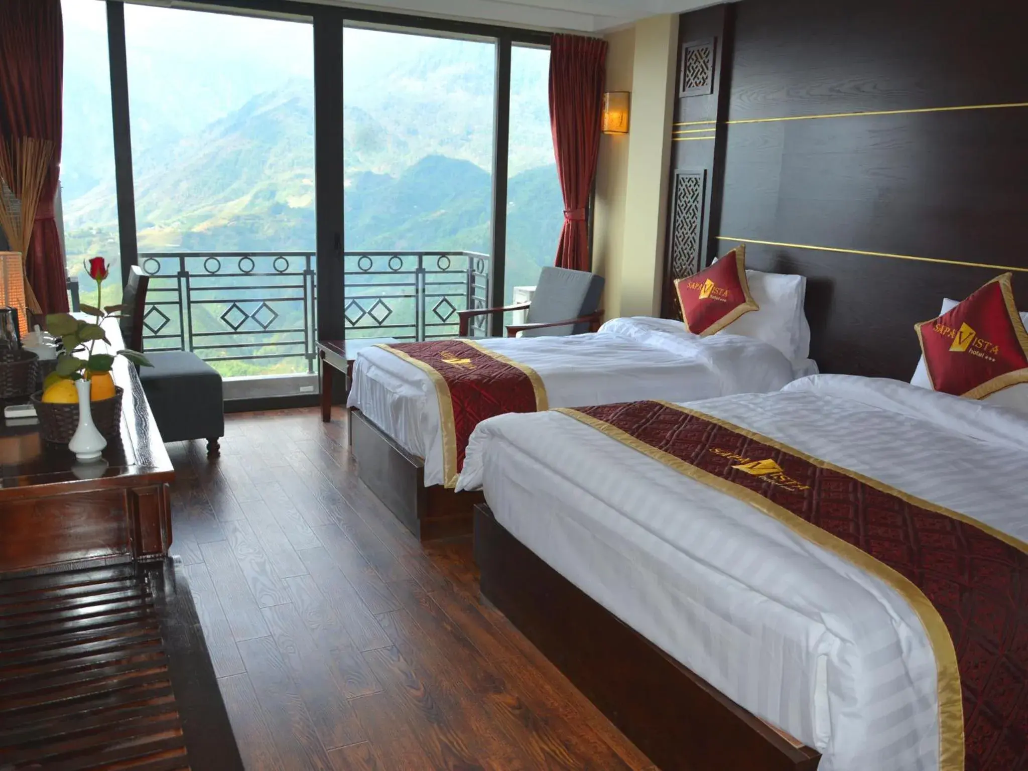 Balcony/Terrace, Bed in Sapa Vista Hotel Balcony/Terrace, Bed in Sapa Vista Hotel