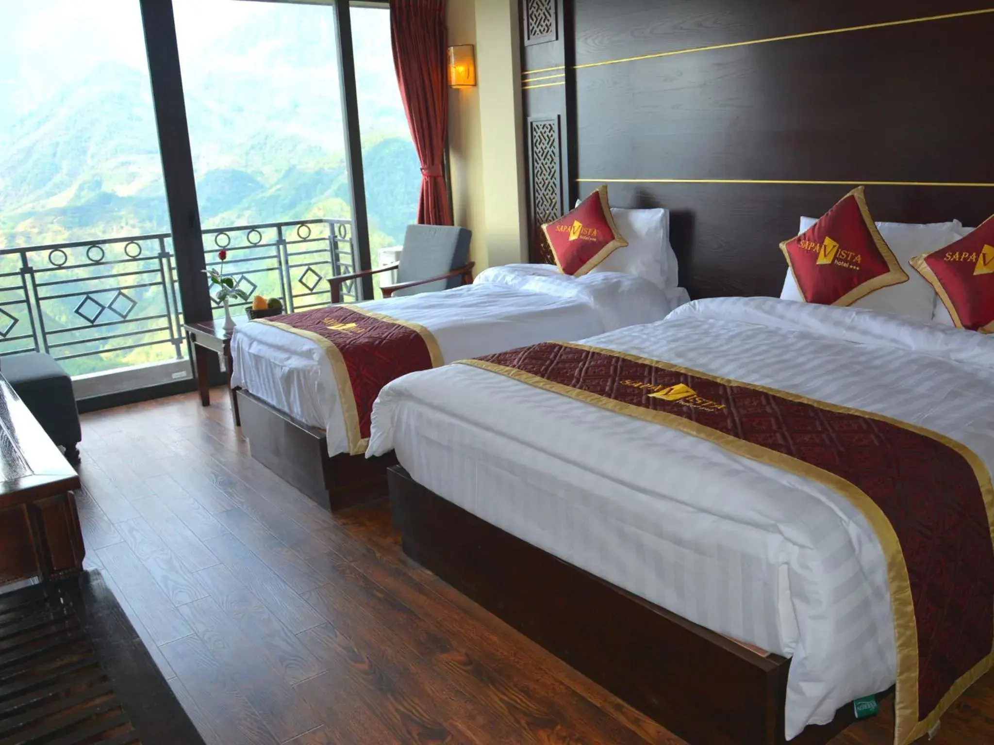 Balcony/Terrace, Bed in Sapa Vista Hotel Balcony/Terrace, Bed in Sapa Vista Hotel