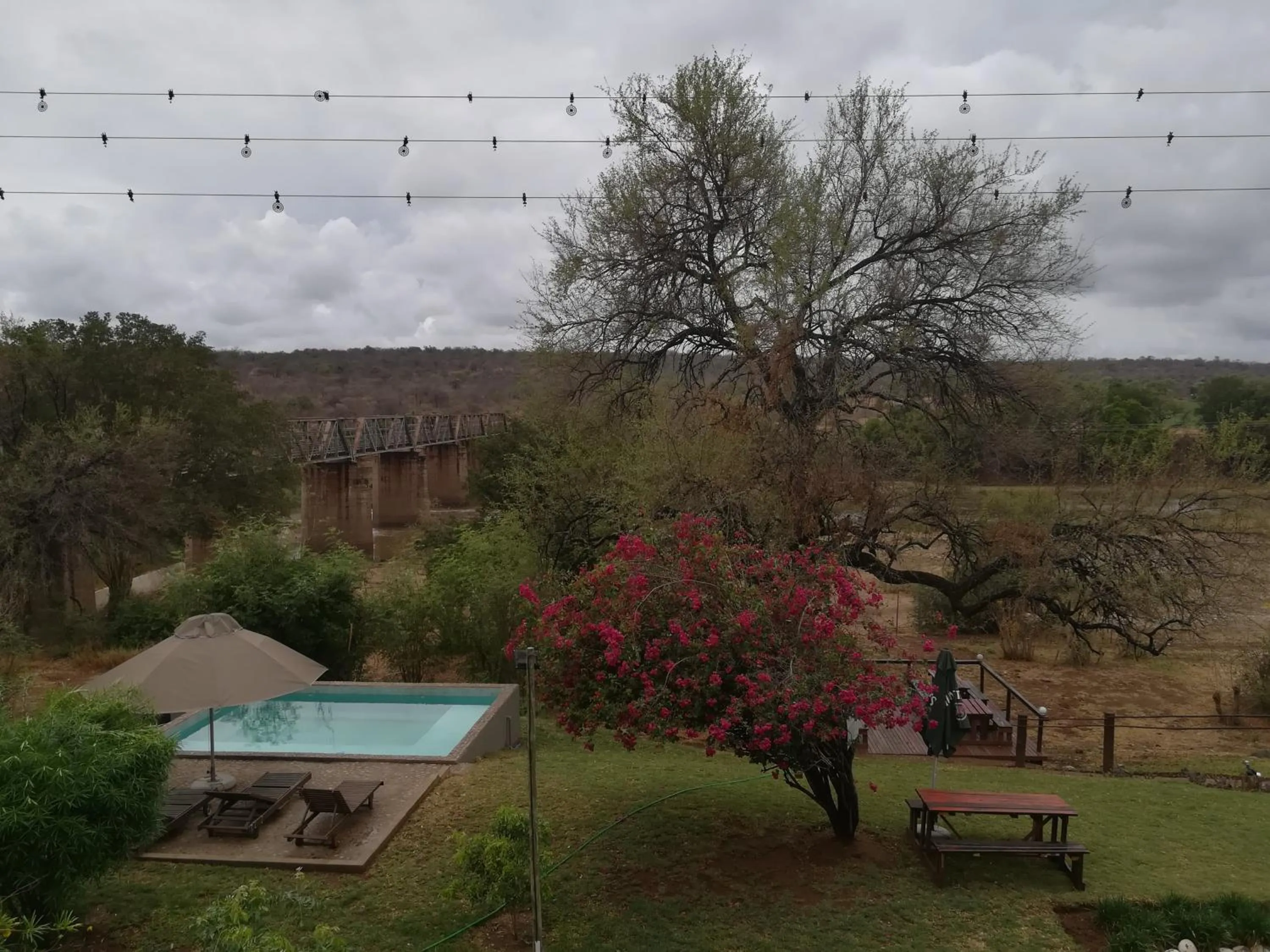 Pool view in Three Bridges B&B