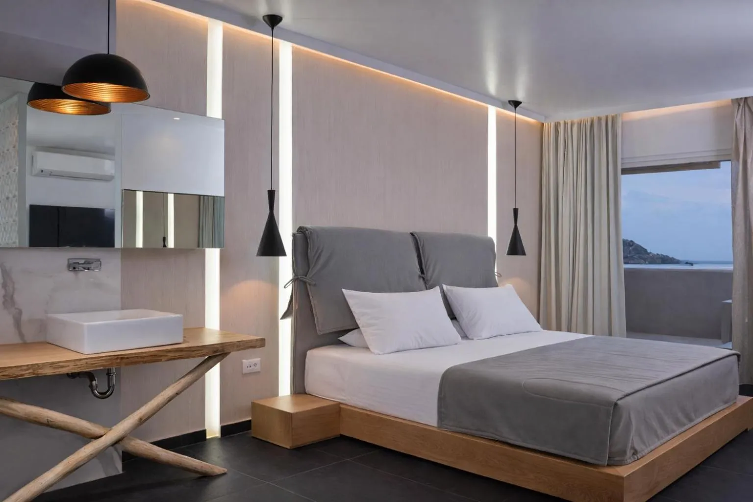 Bed in Mykonos Kosmoplaz Beach Resort Hotel