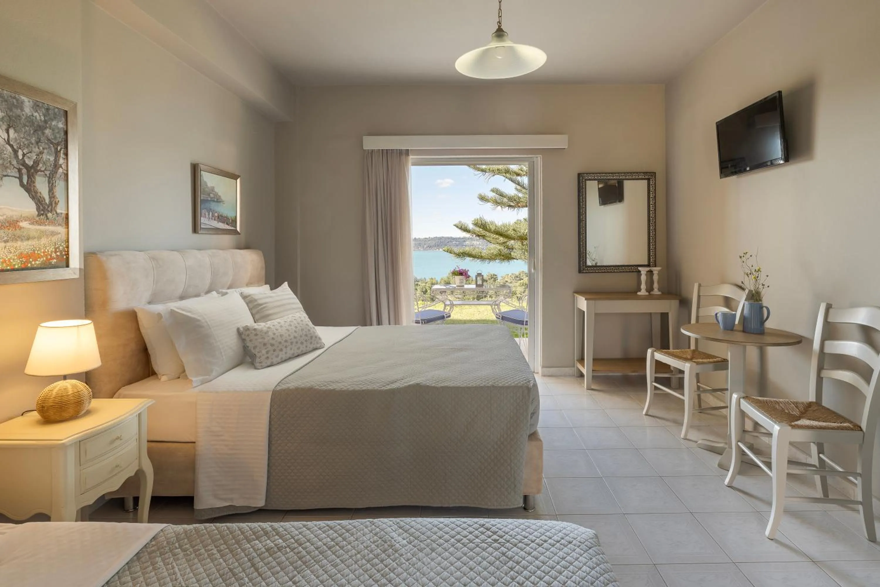 Bed in Panorama Fanari studios and apartments