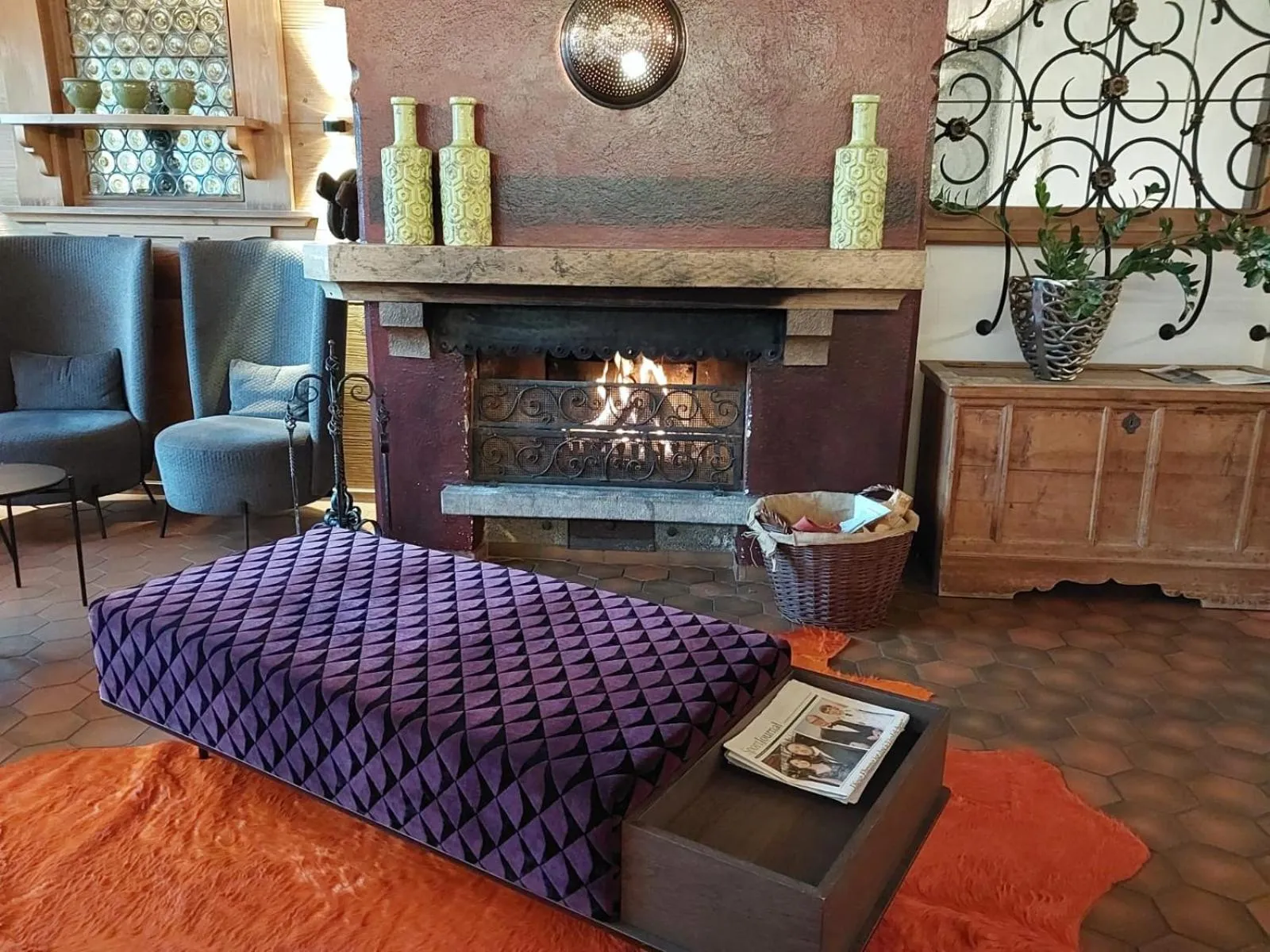 fireplace in Hotel Bruno