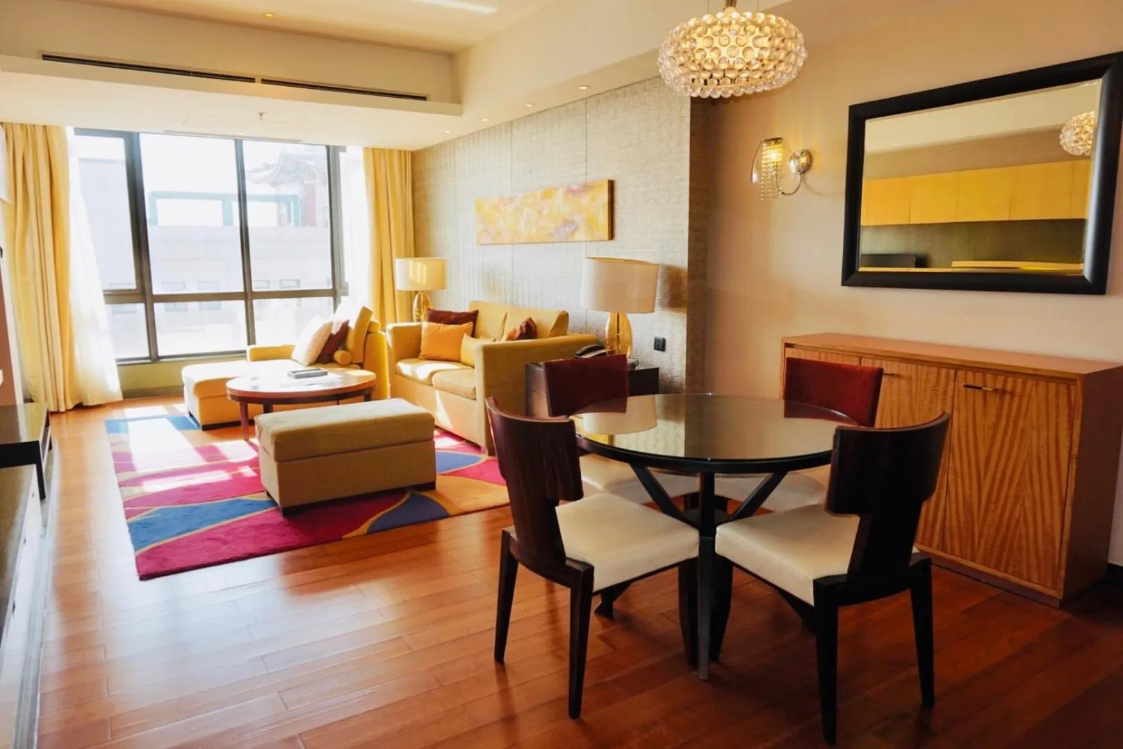 Living room, Bed in The Sandalwood Beijing Marriott Executive Apartments