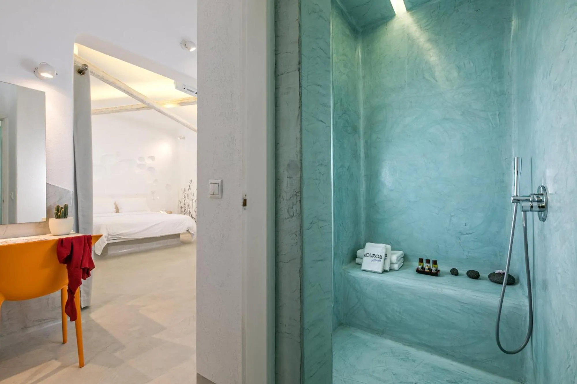 Shower, Bed in Kouros Village Hotel - Adults Only