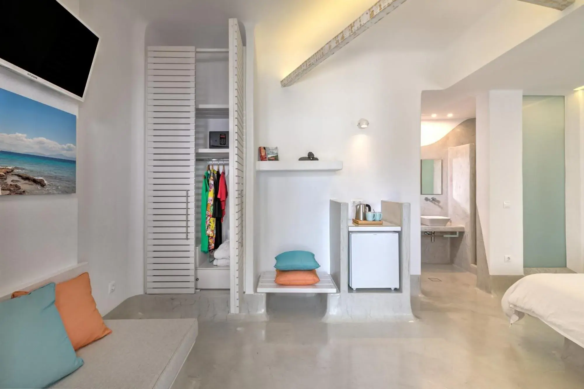 Coffee/tea facilities, Bed in Kouros Village Hotel - Adults Only Coffee/tea facilities, Bed in Kouros Village Hotel - Adults Only