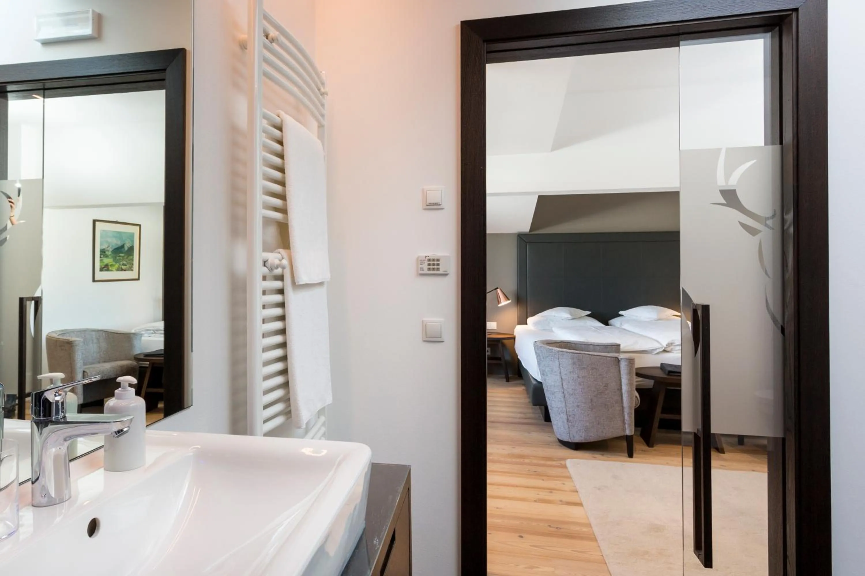 Bathroom, Bed in Hotel MAYR