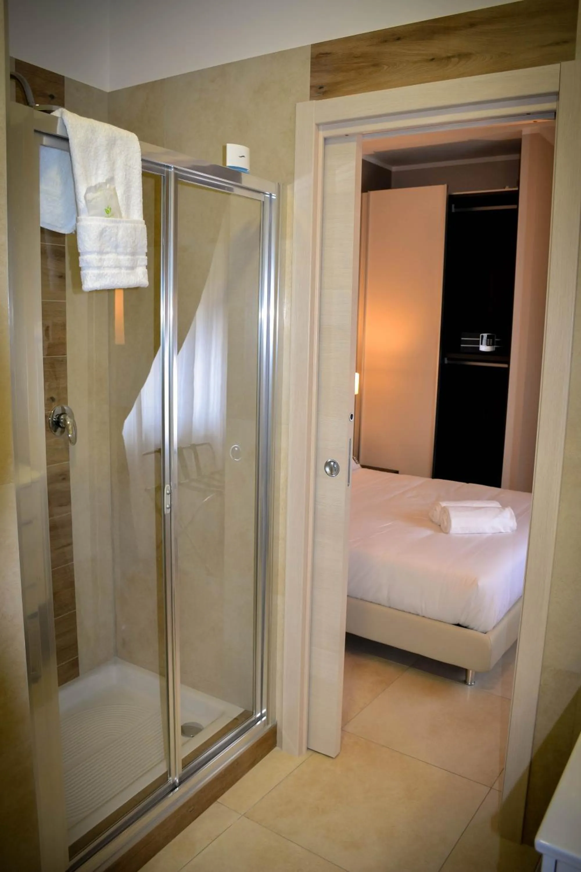 Shower, Bed in Brain Rooms & Suite