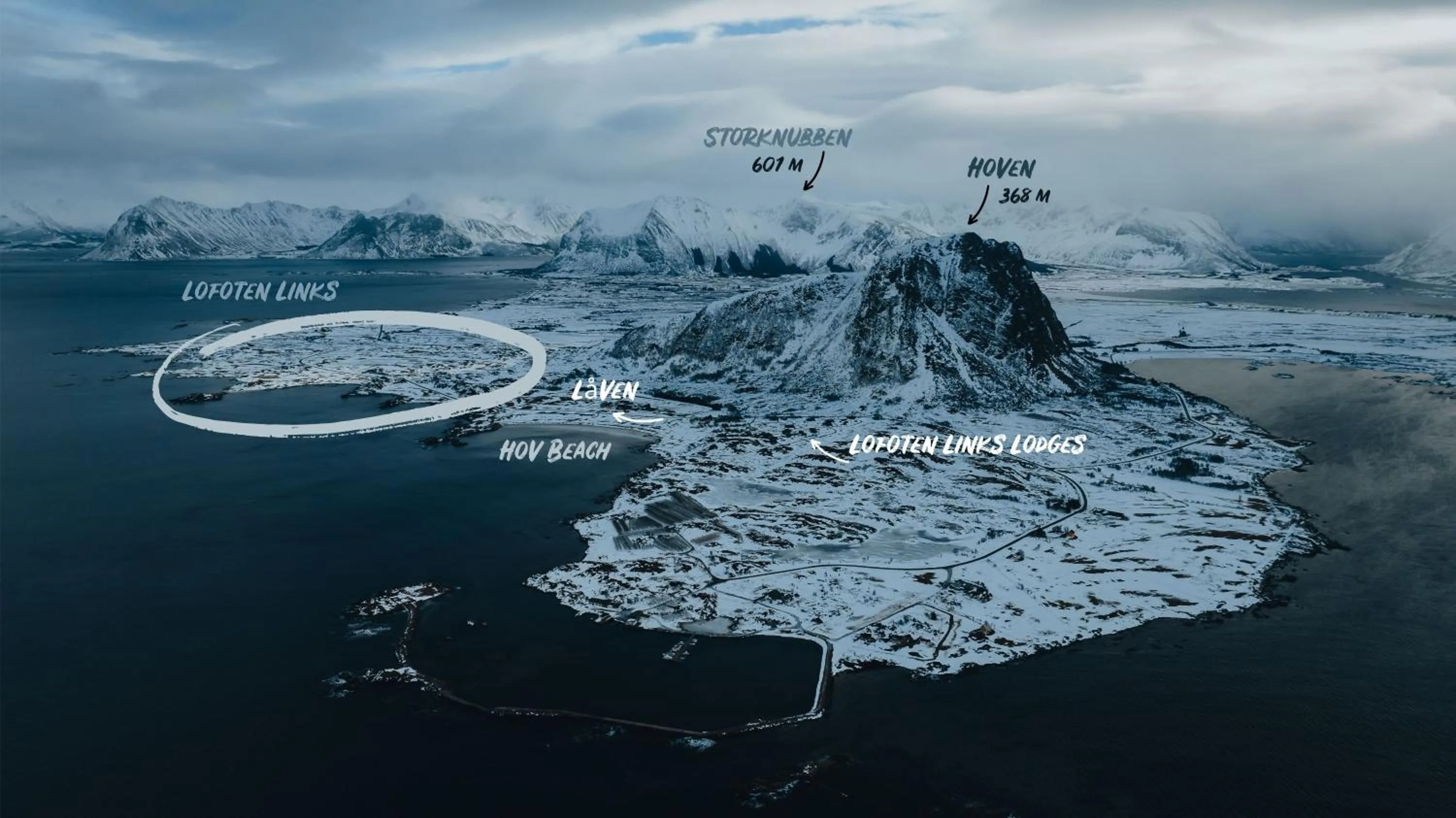 Bird's eye view in Lofoten Links Lodges