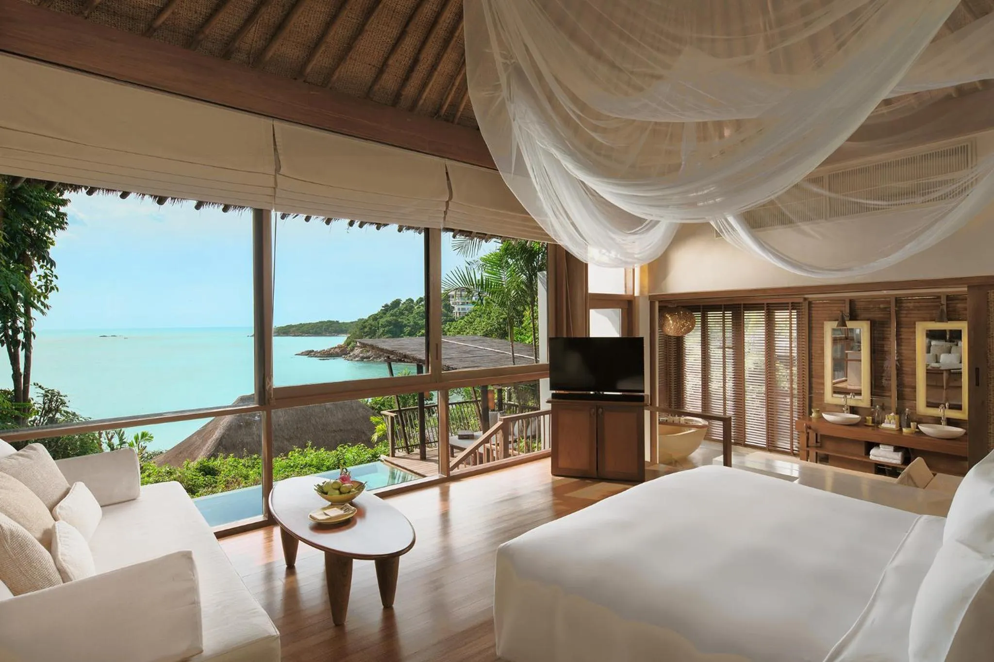 Property building, Bed in Six Senses Samui