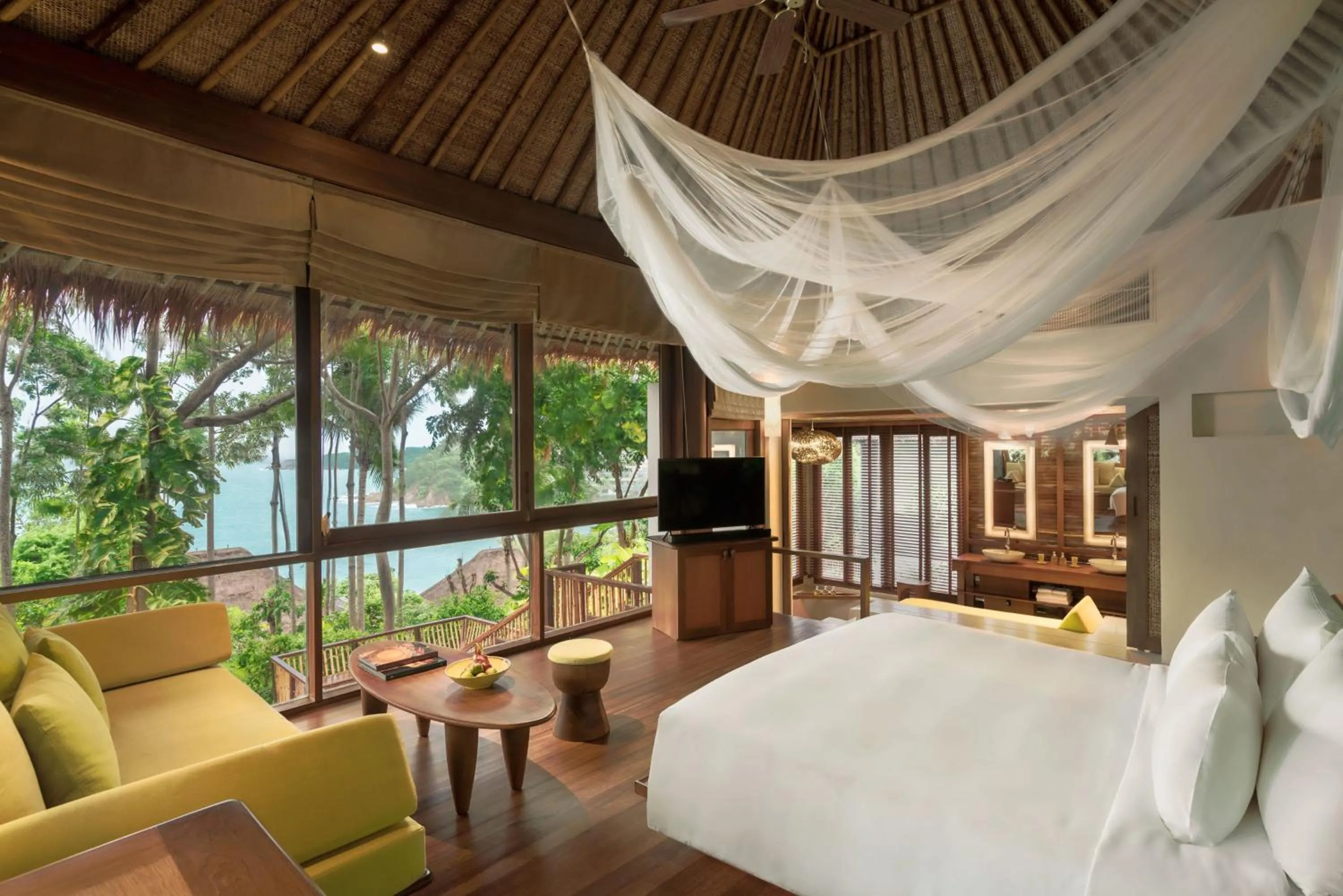 Property building, Bed in Six Senses Samui