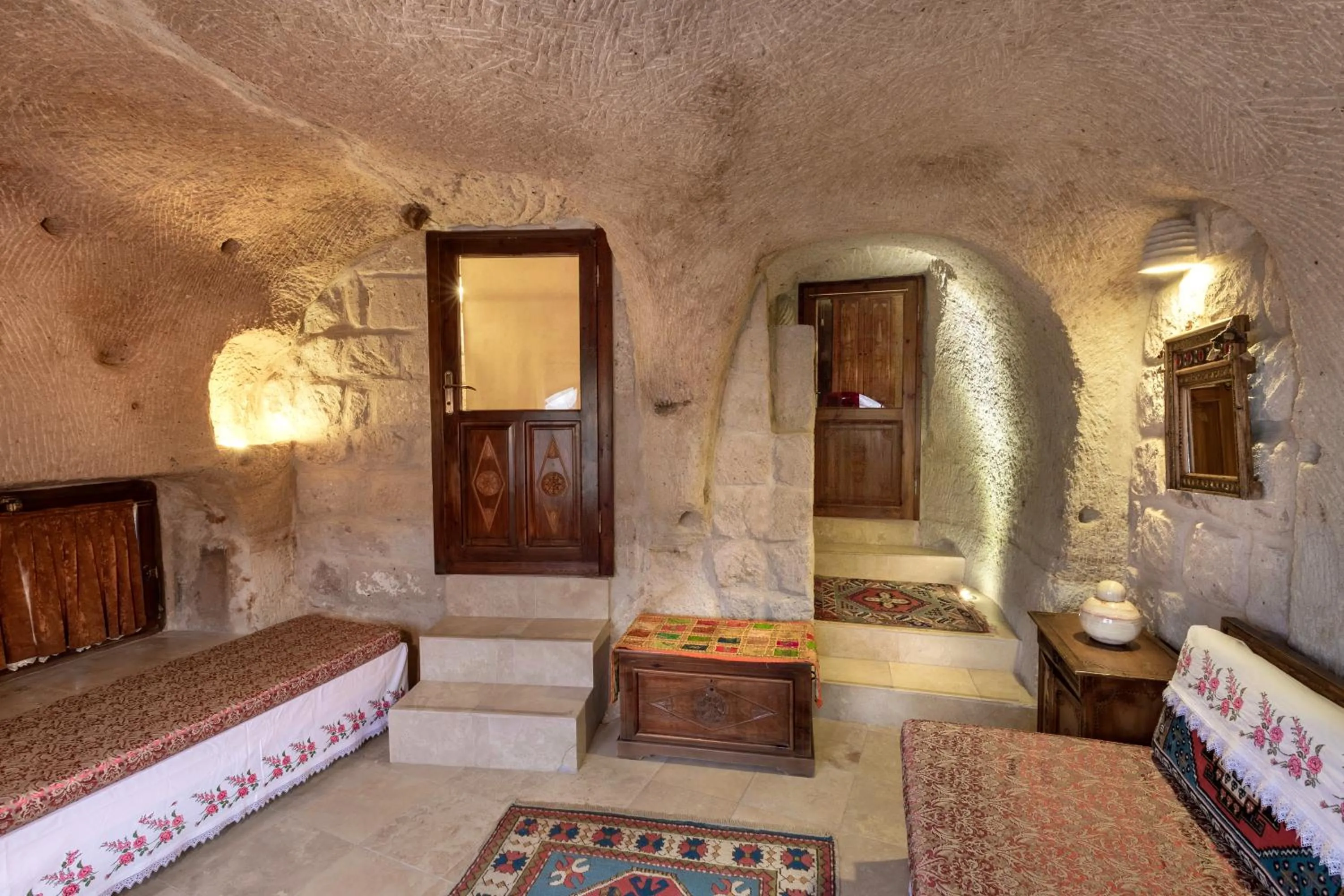 Living room, Bed in Cappadocia Gamirasu Cave Hotel