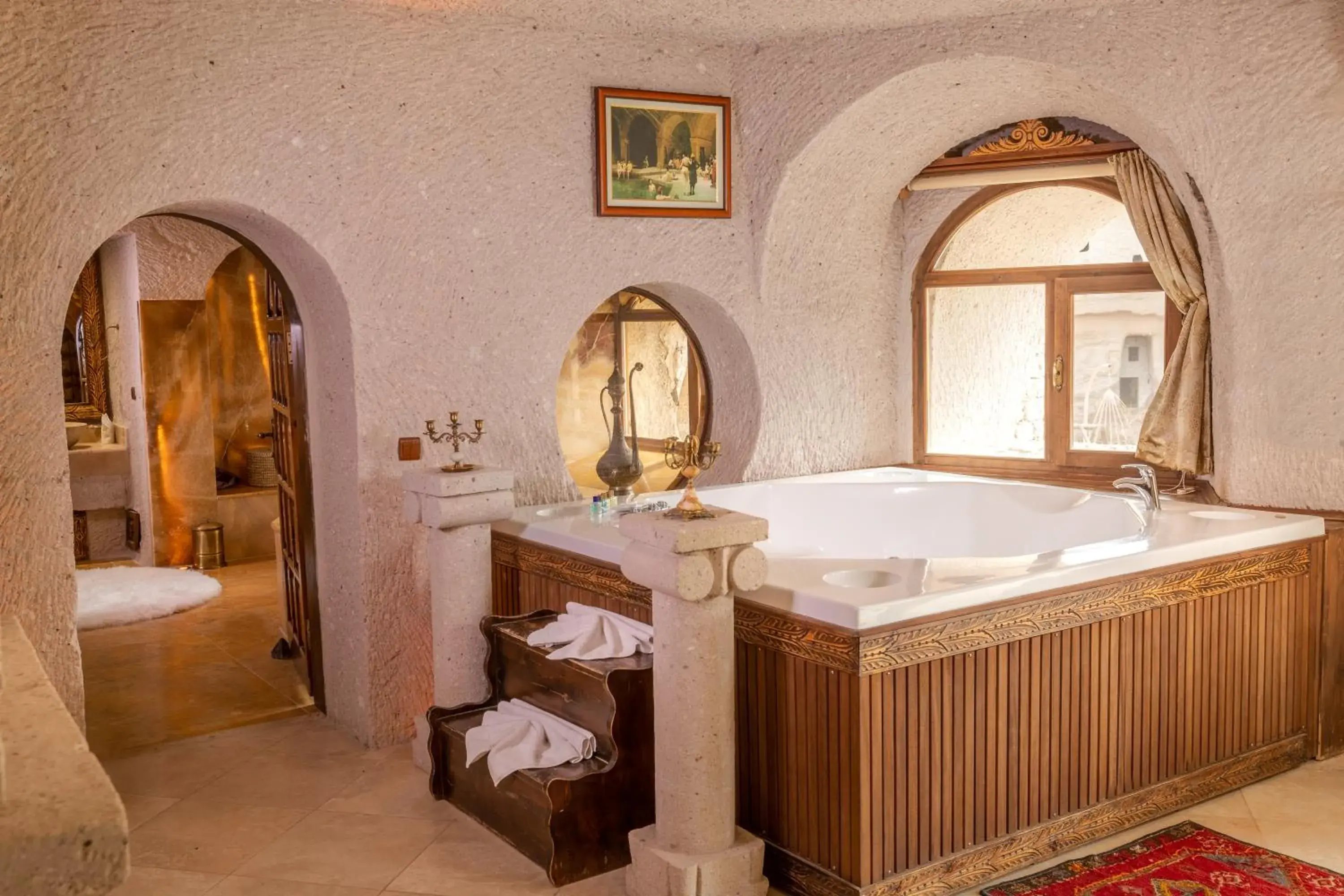 Hot Tub, Bed in Cappadocia Gamirasu Cave Hotel Hot Tub, Bed in Cappadocia Gamirasu Cave Hotel
