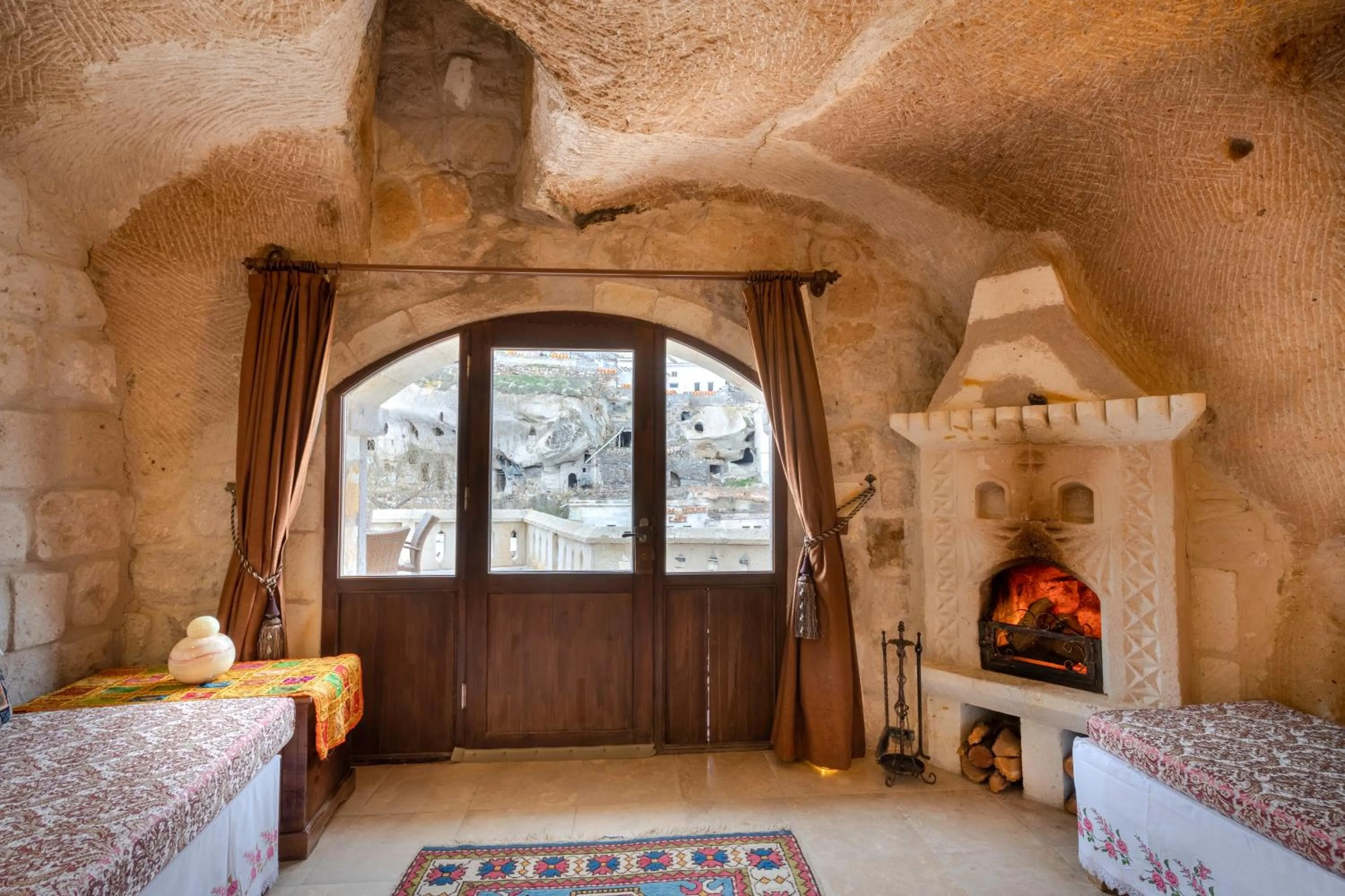 View (from property/room), Bed in Cappadocia Gamirasu Cave Hotel