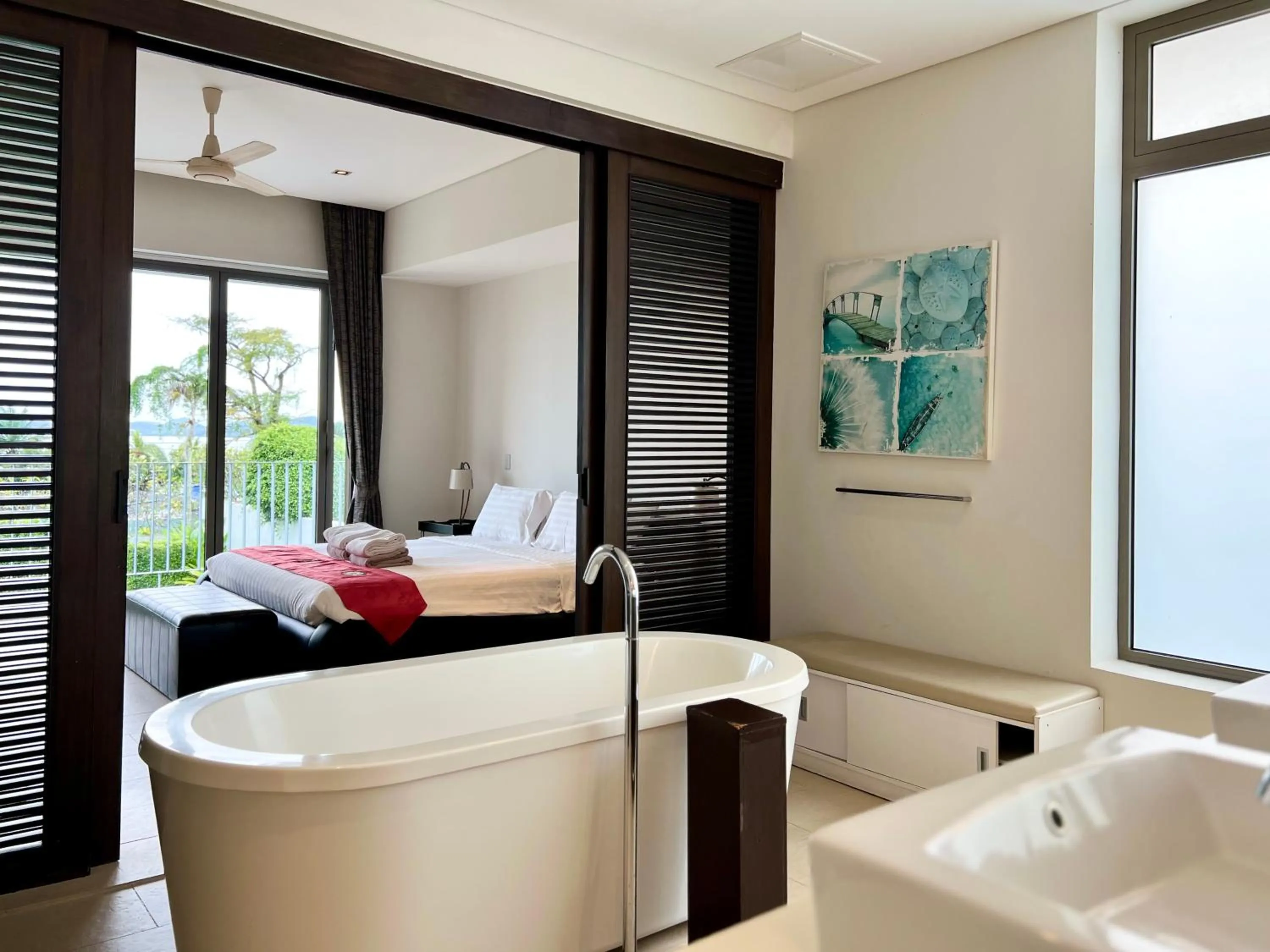 Bathroom, Bed in Baan Yamu Private Villa by RESAVA