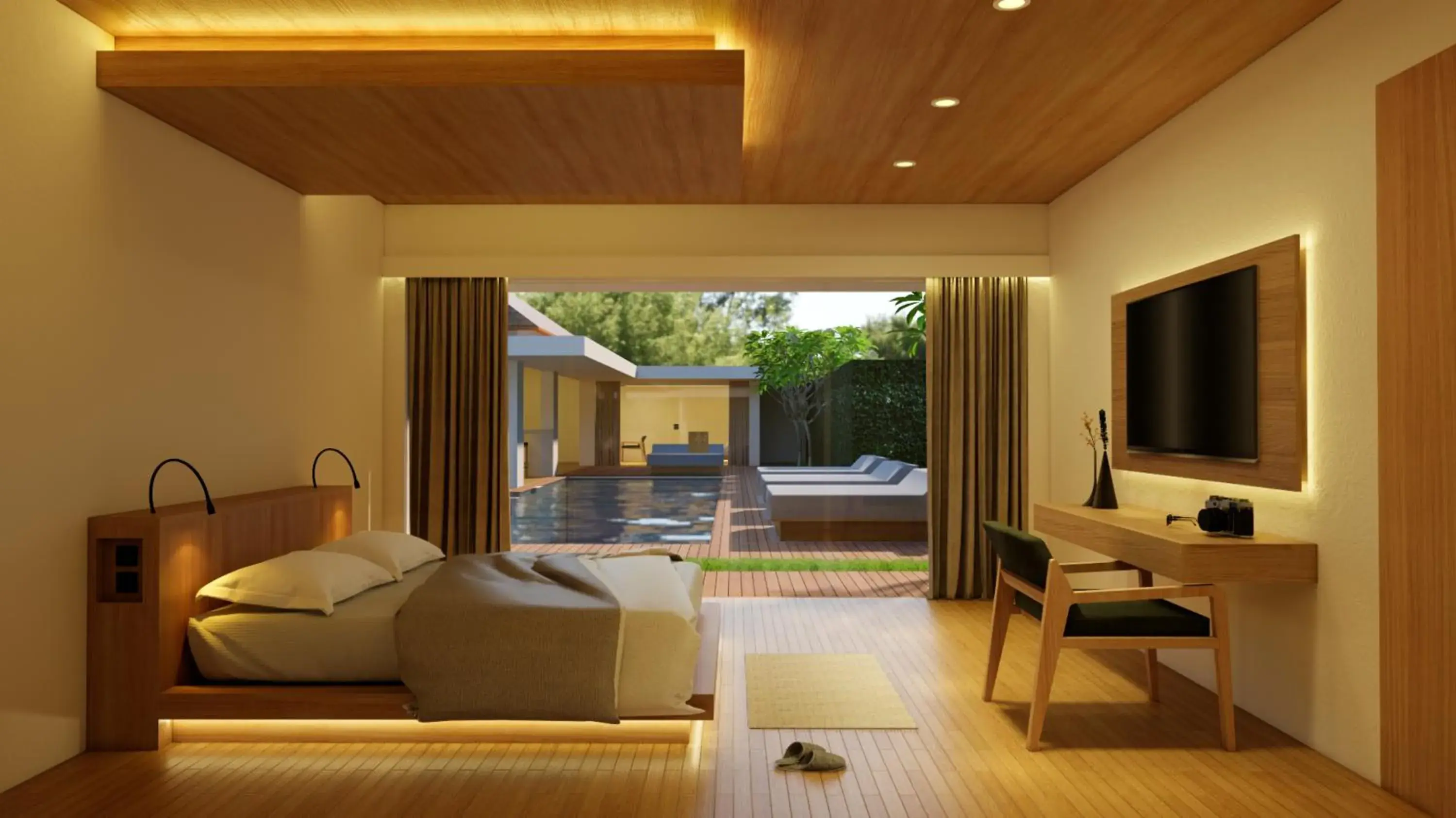 Pool view, Bed in Bvilla Spa Pool view, Bed in Bvilla Spa