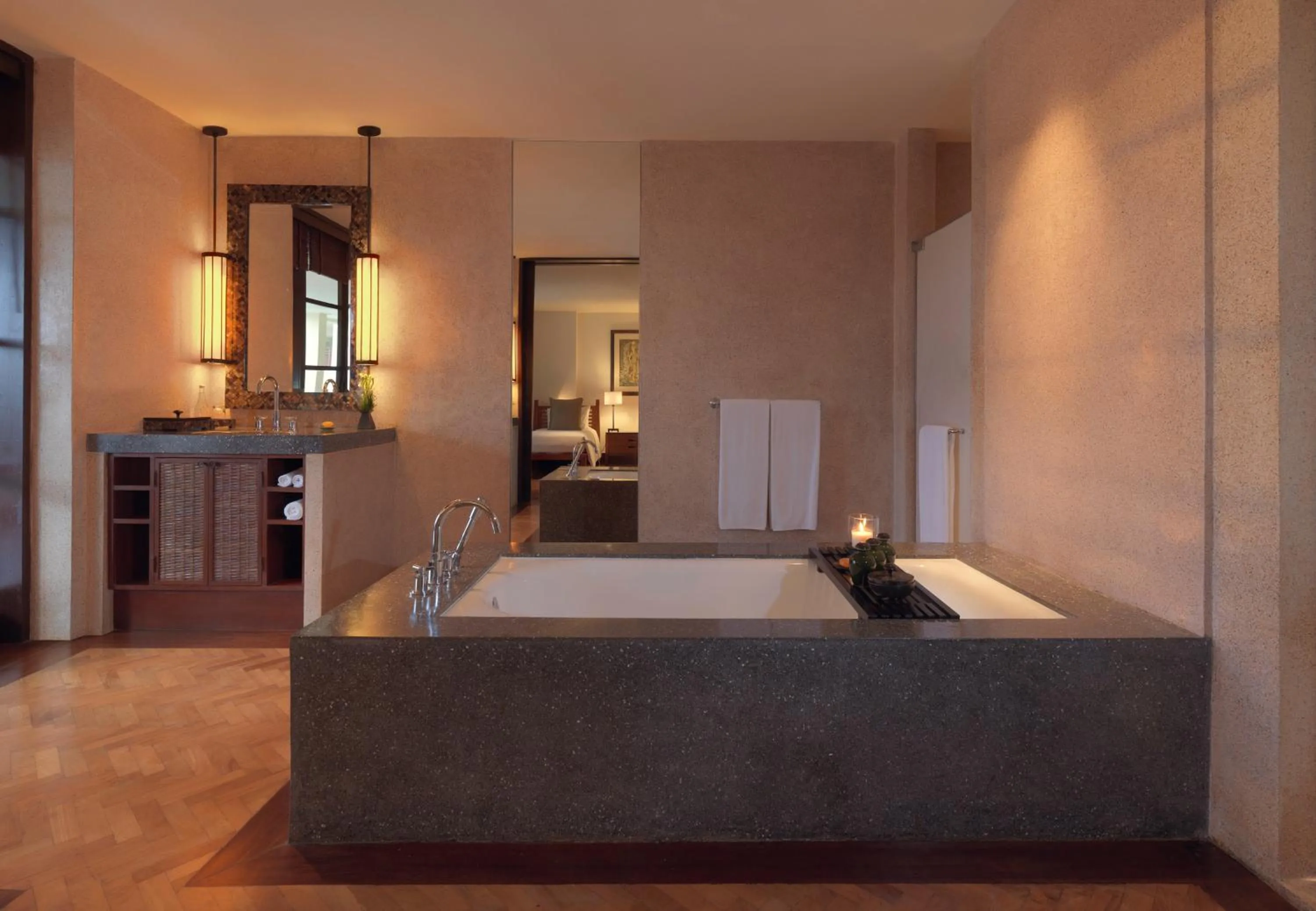 Bathroom, Bed in The Legian Seminyak, Bali