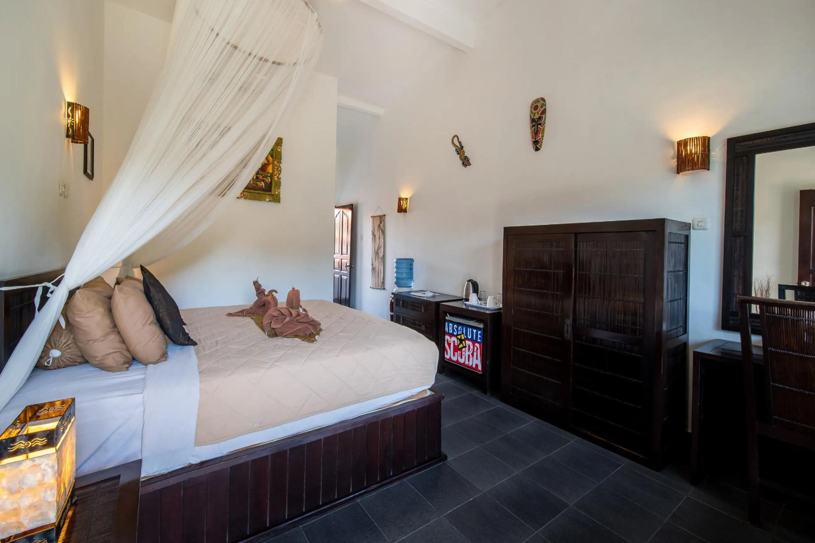 Bed in Absolute Scuba Bali Dive Resort