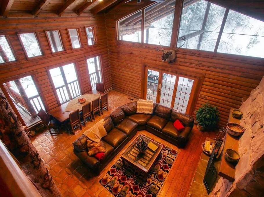 Living room in Log Cabin On The Stream Sundance, Utah
