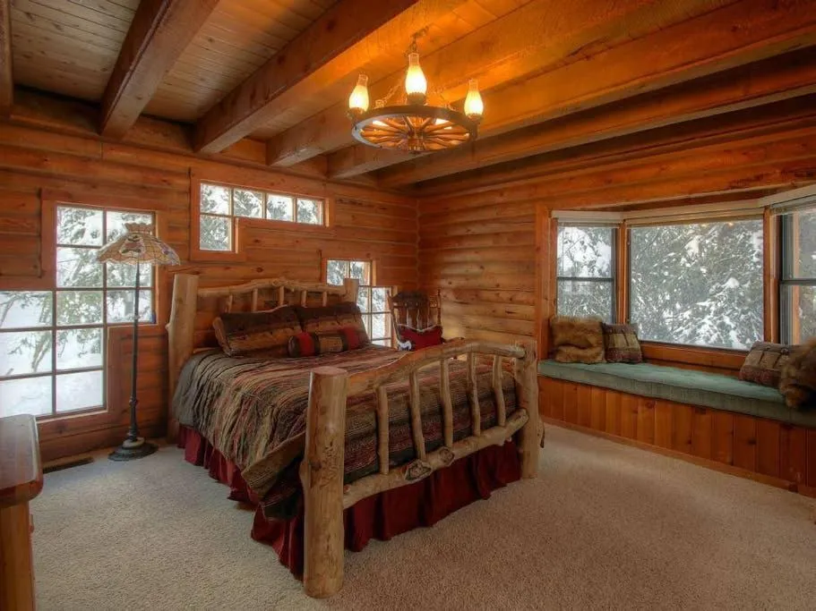 Bedroom, Bed in Log Cabin On The Stream Sundance, Utah