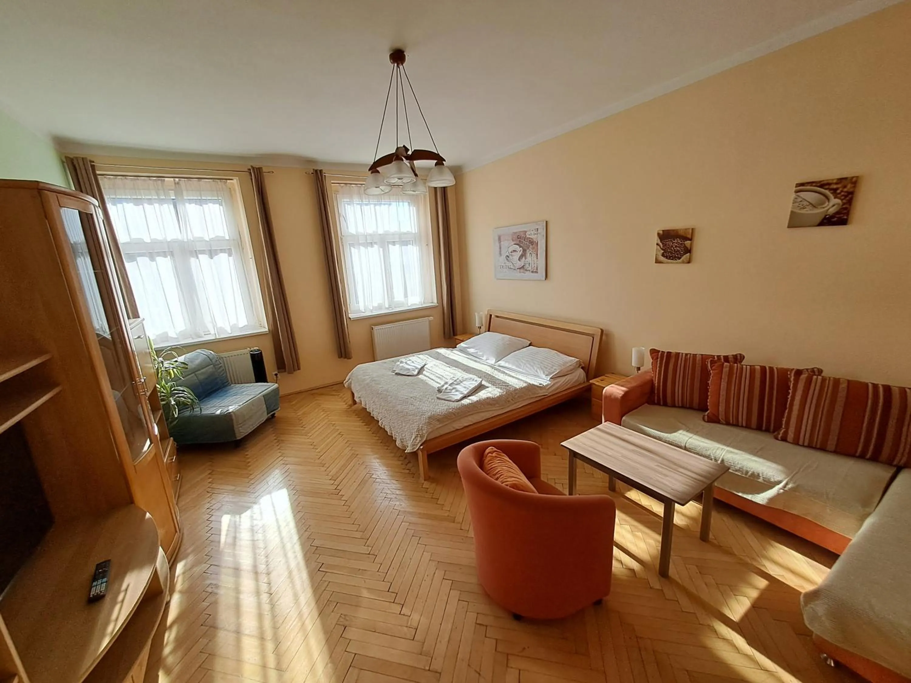 Seating area, Bed in Pension SKLEP