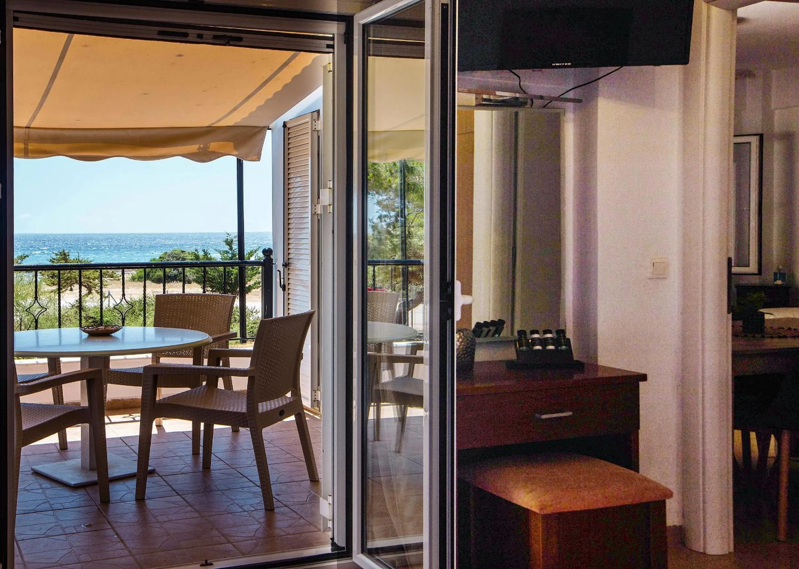 Patio in Romanos Beach Villas